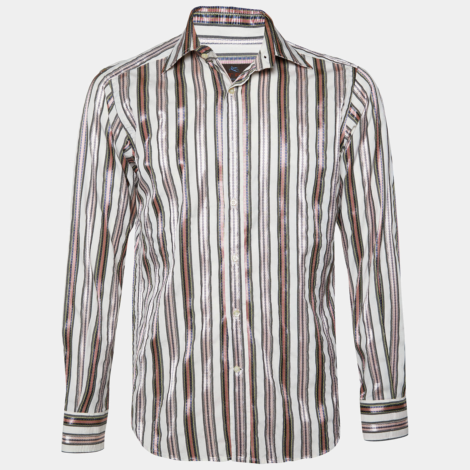 Pre Owned Etro White Striped Detail Cotton Blend Shirt S