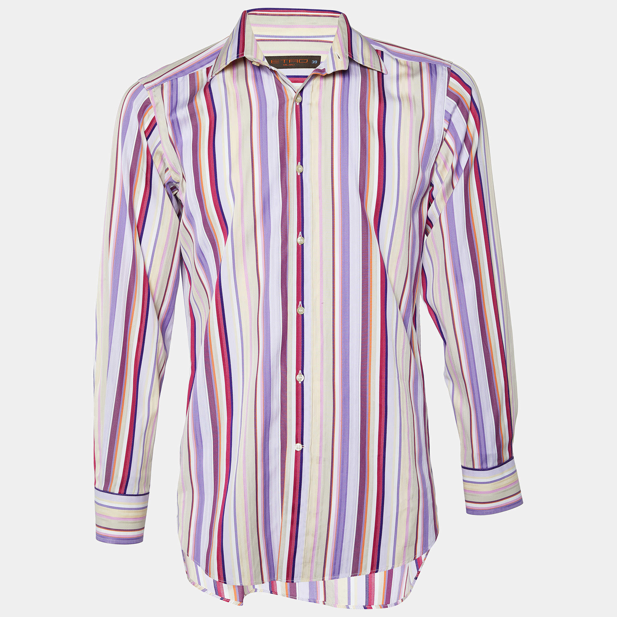 Etro Multicolor Printed Cotton Striped Button Front Shirt M