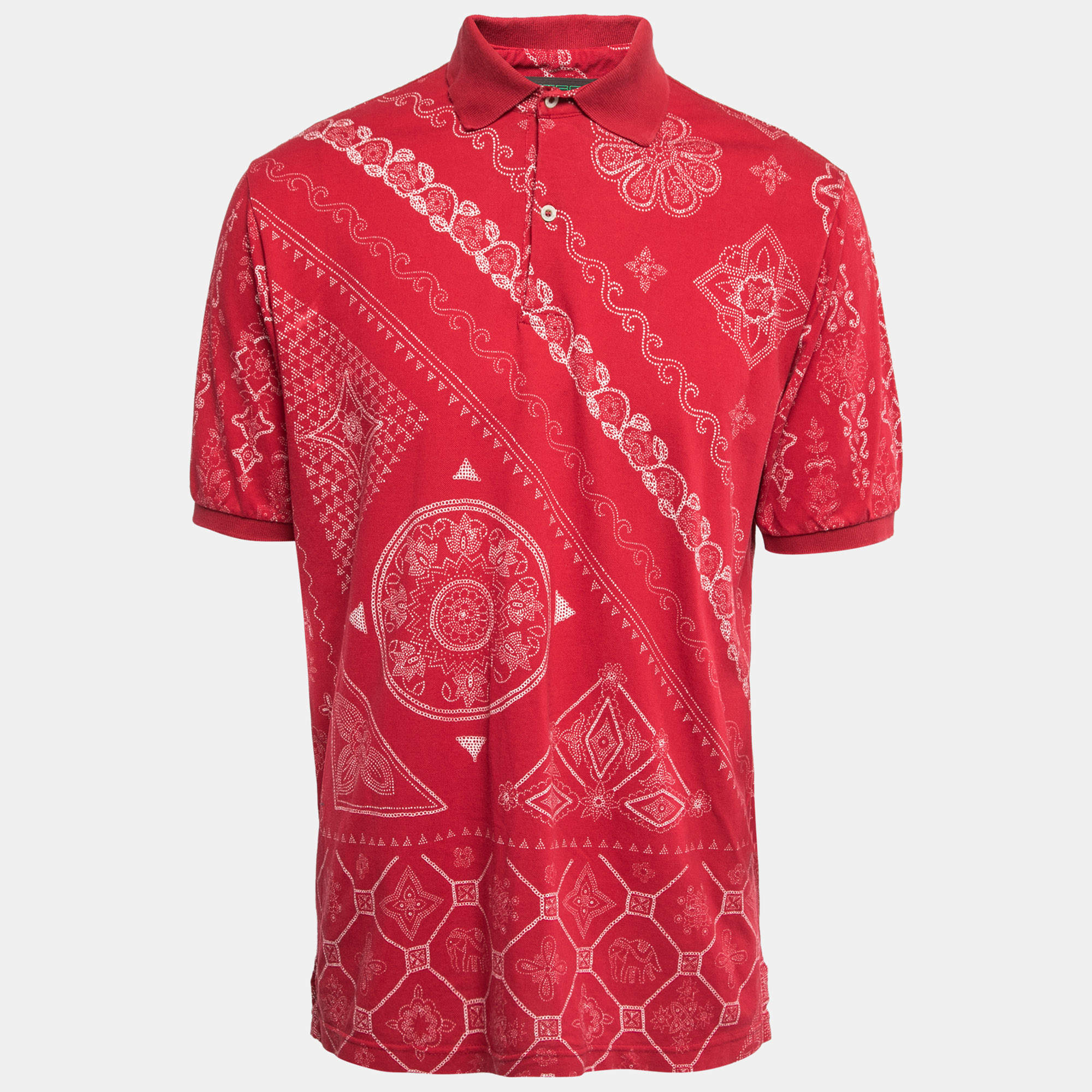 Pre Owned Etro Red Printed Cotton Half Sleeve Polo T- Shirt XL