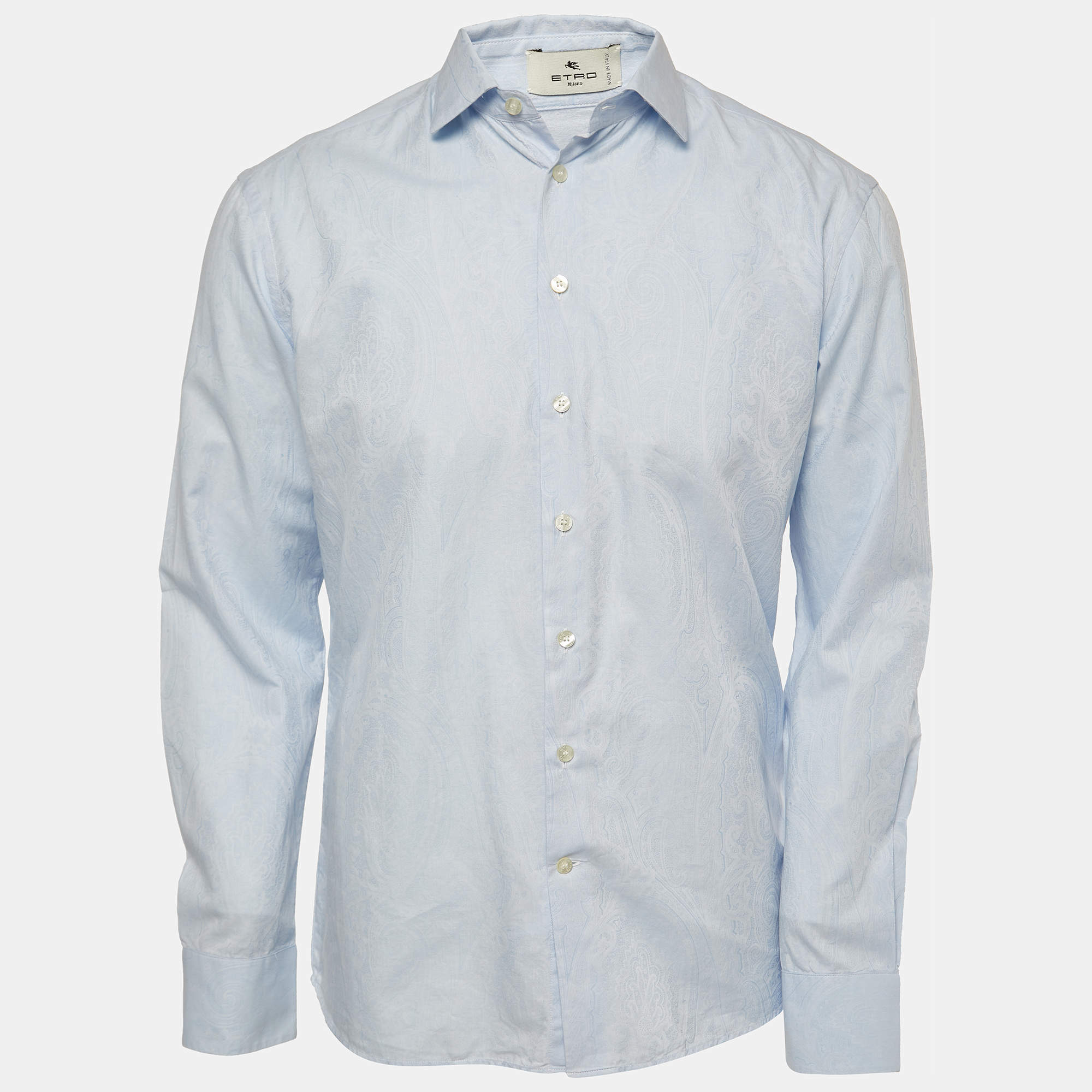 مملوكة مسبقًا Etro Blue Paisley Patterned Cotton Button Front Full Sleeve Shirt M