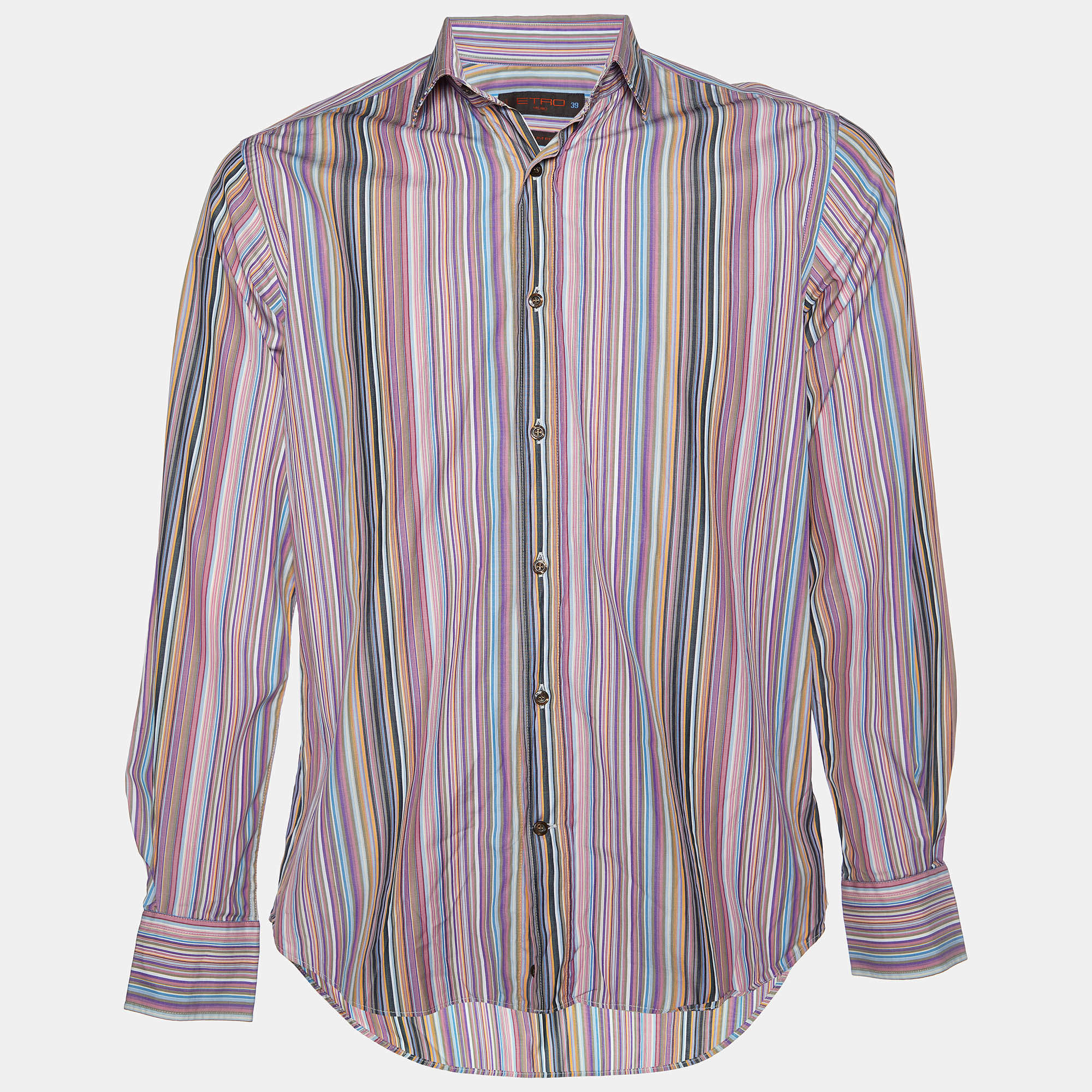 Pre Owned Etro Pink Striped Cotton Button Front Shirt M