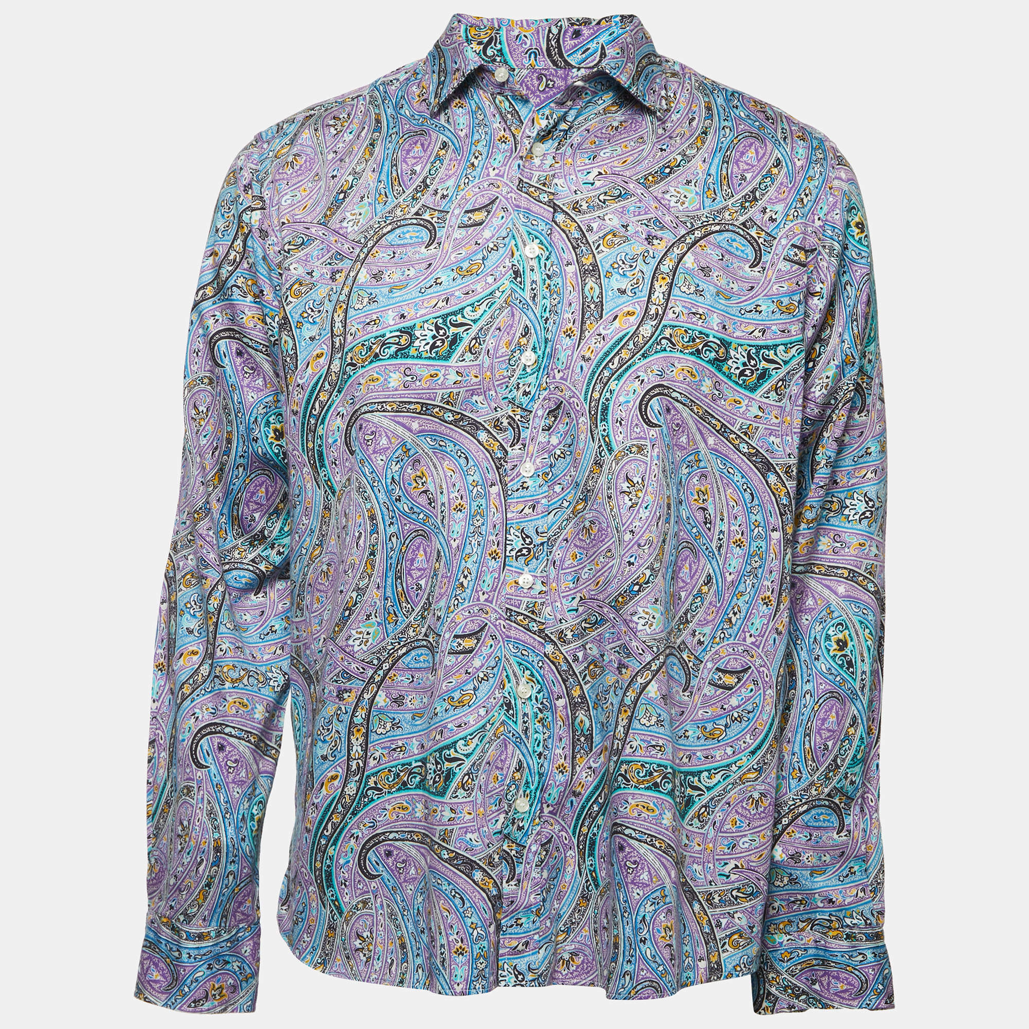 مملوكة مسبقًا Etro Multicolor Paisley Print Cotton Button Front Full Sleeve Shirt L