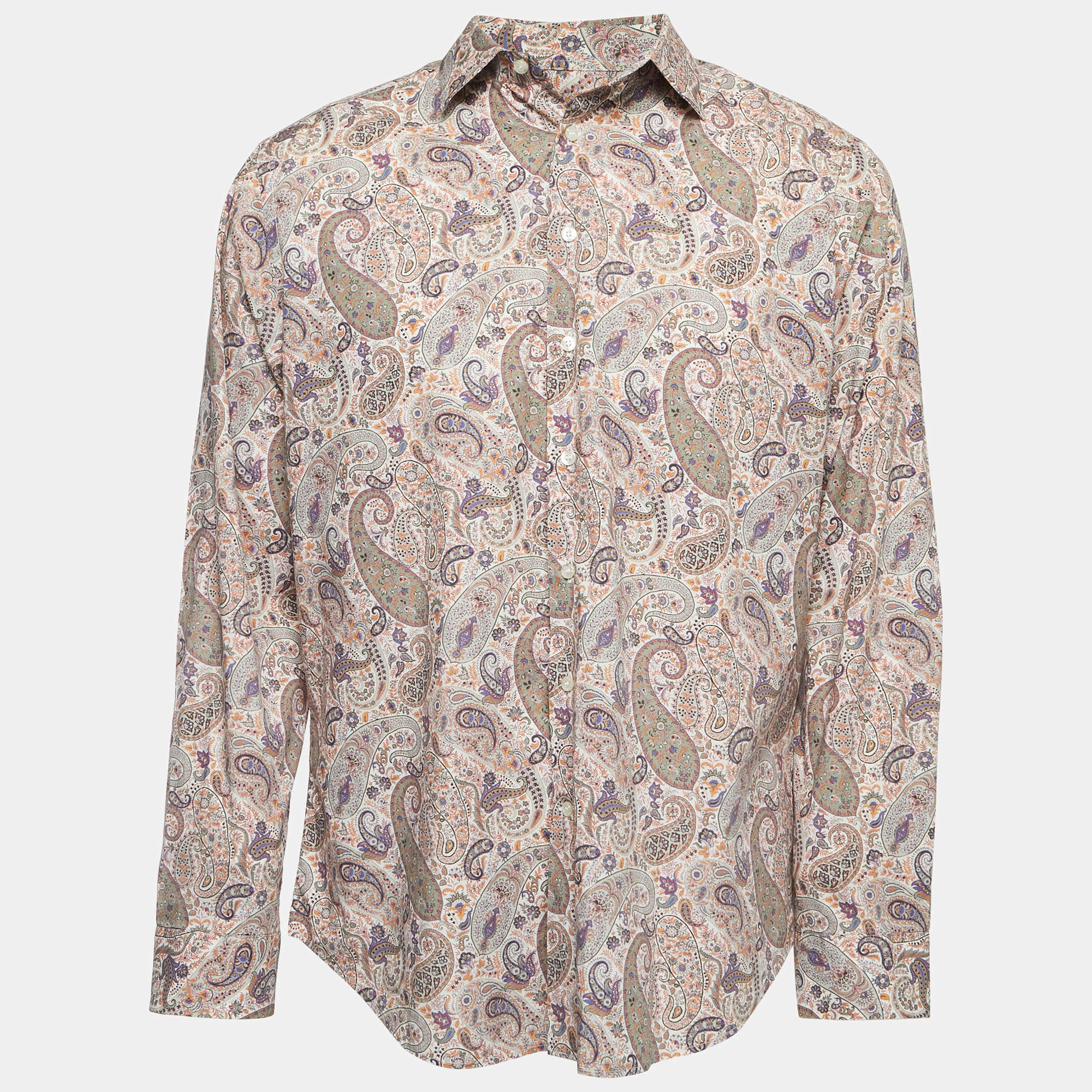 Pre Owned Etro Multicolor Print Cotton Button Front Full Sleeve Shirt XXL