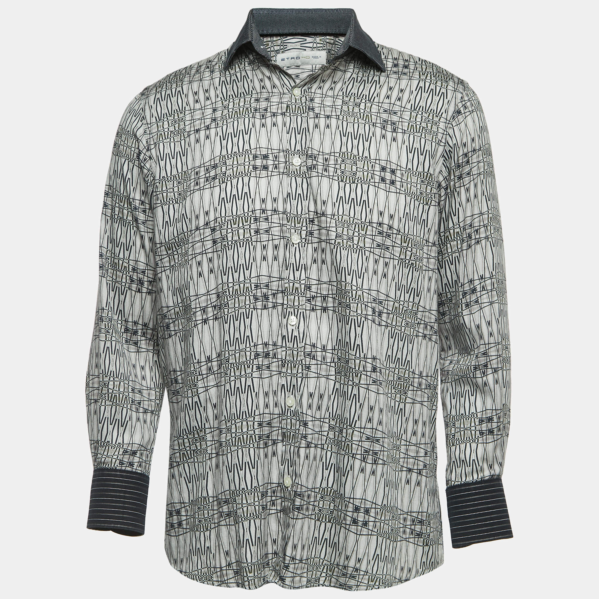 Etro Grey Print Cotton Button Front Full Sleeve Shirt M
