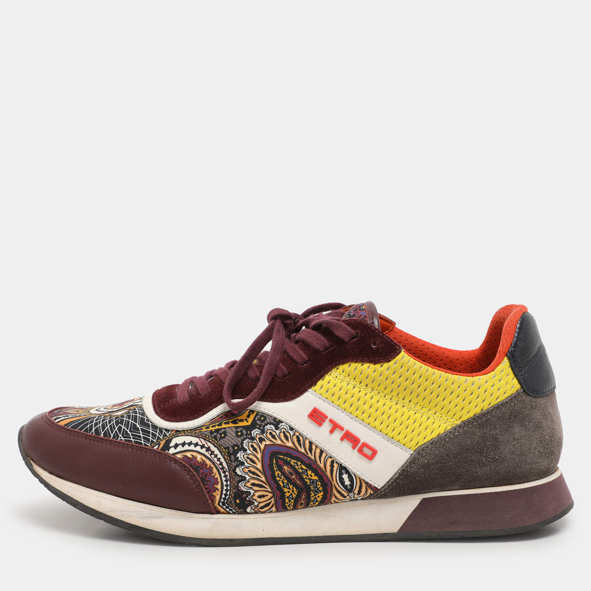 Pre Owned Etro Multicolor Fabric and Leather Low Top Sneakers Size 42