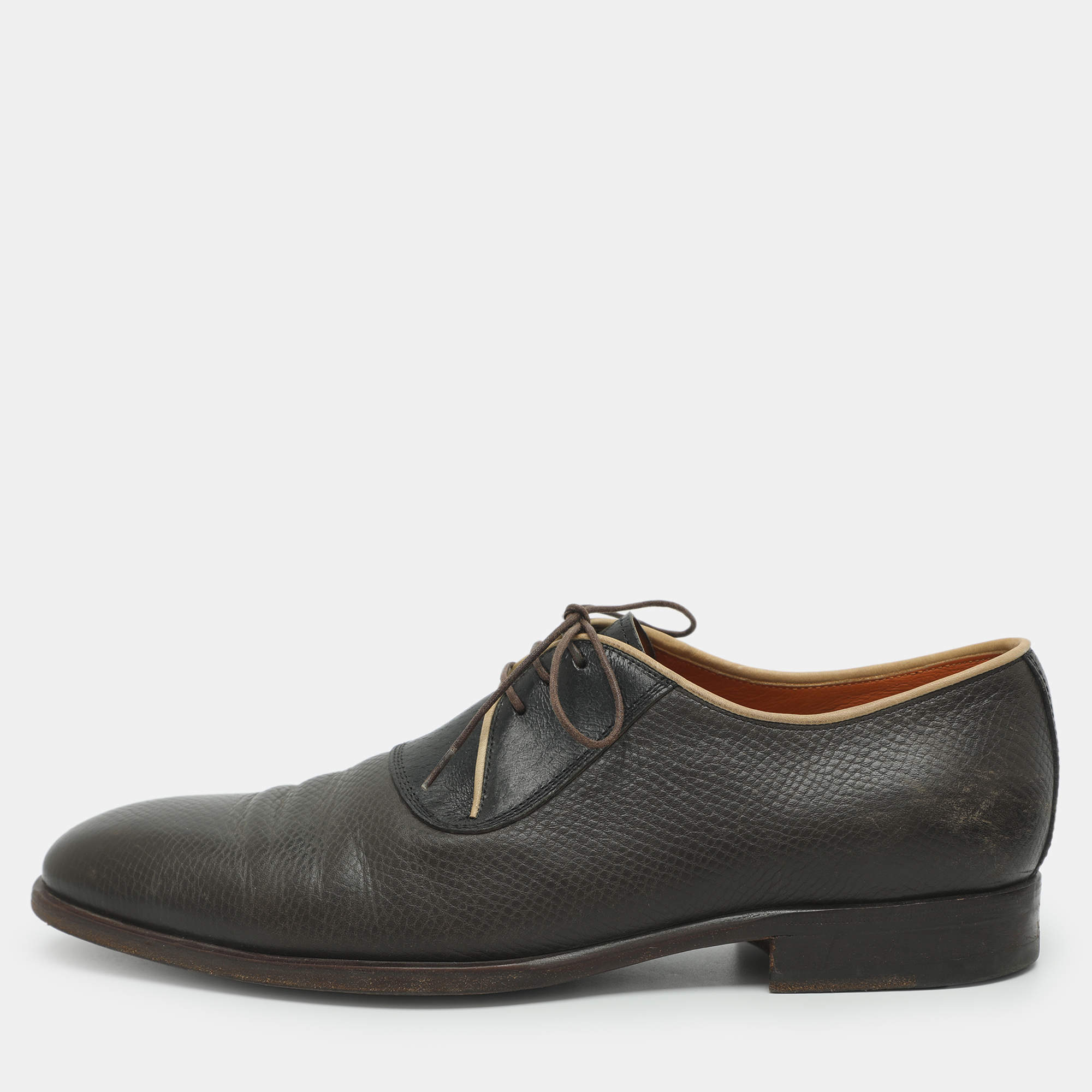 Pre Owned Etro Size 42.5 Dark Brown/Black Leather Oxfords