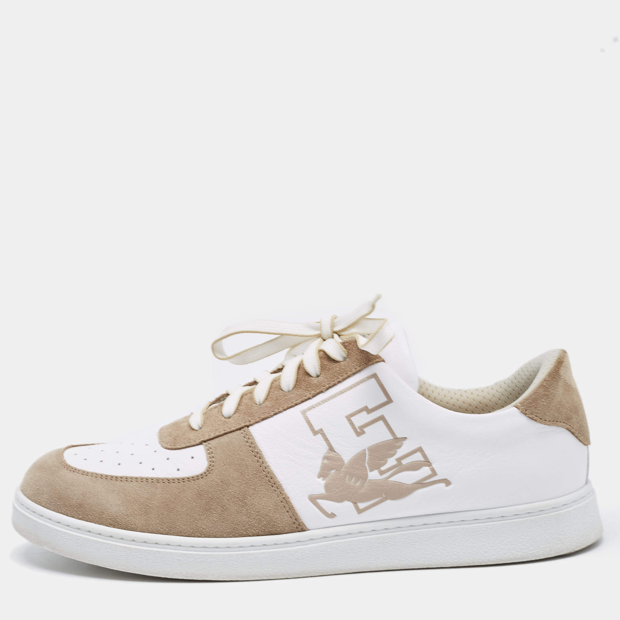 Pre Owned Etro White/Beige Leather and Suede Low Top Sneakers Size 44