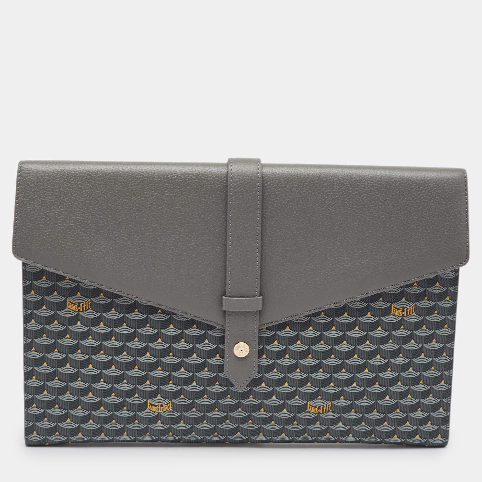 Fauré Le Page Grey Coated Canvas and Leather Express Envelope Clutch