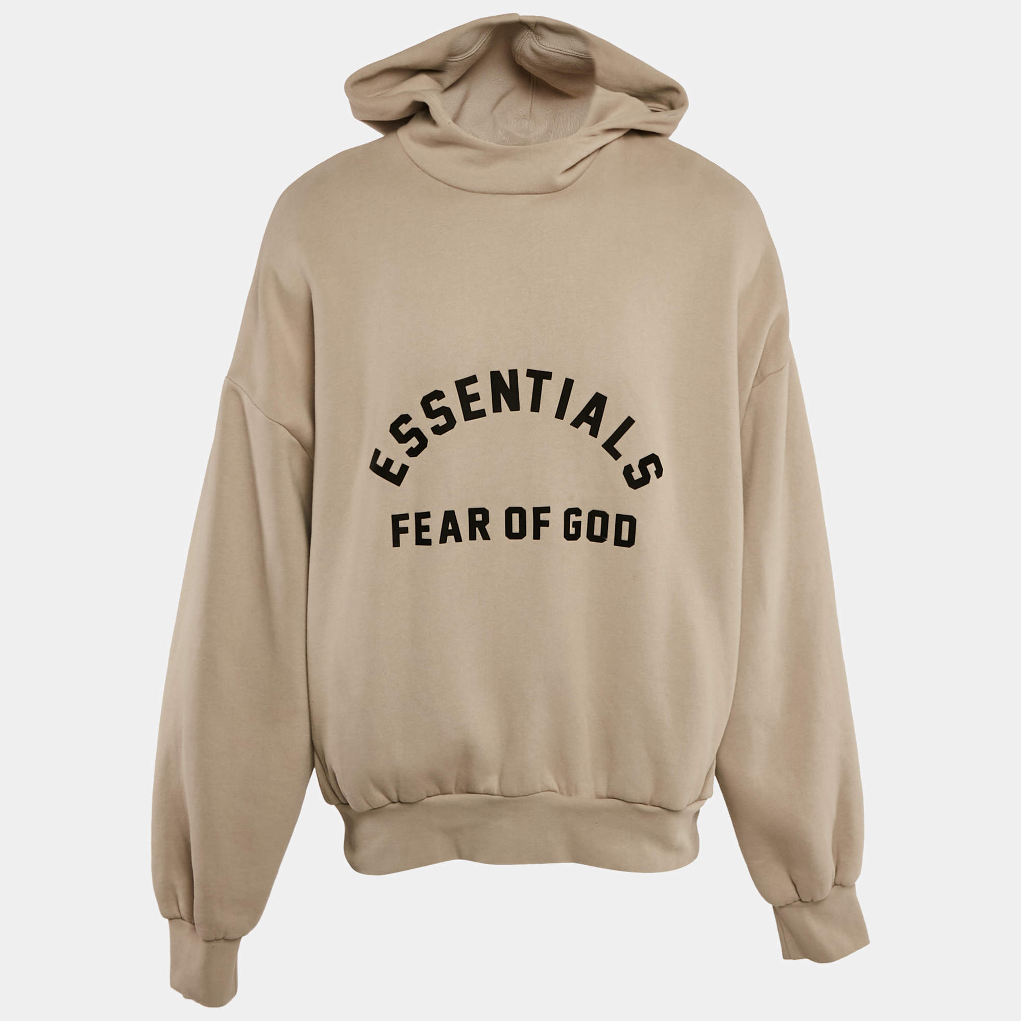 Fear of God Essentials Beige Cotton Hood Detail Oversized Sweatshirt L