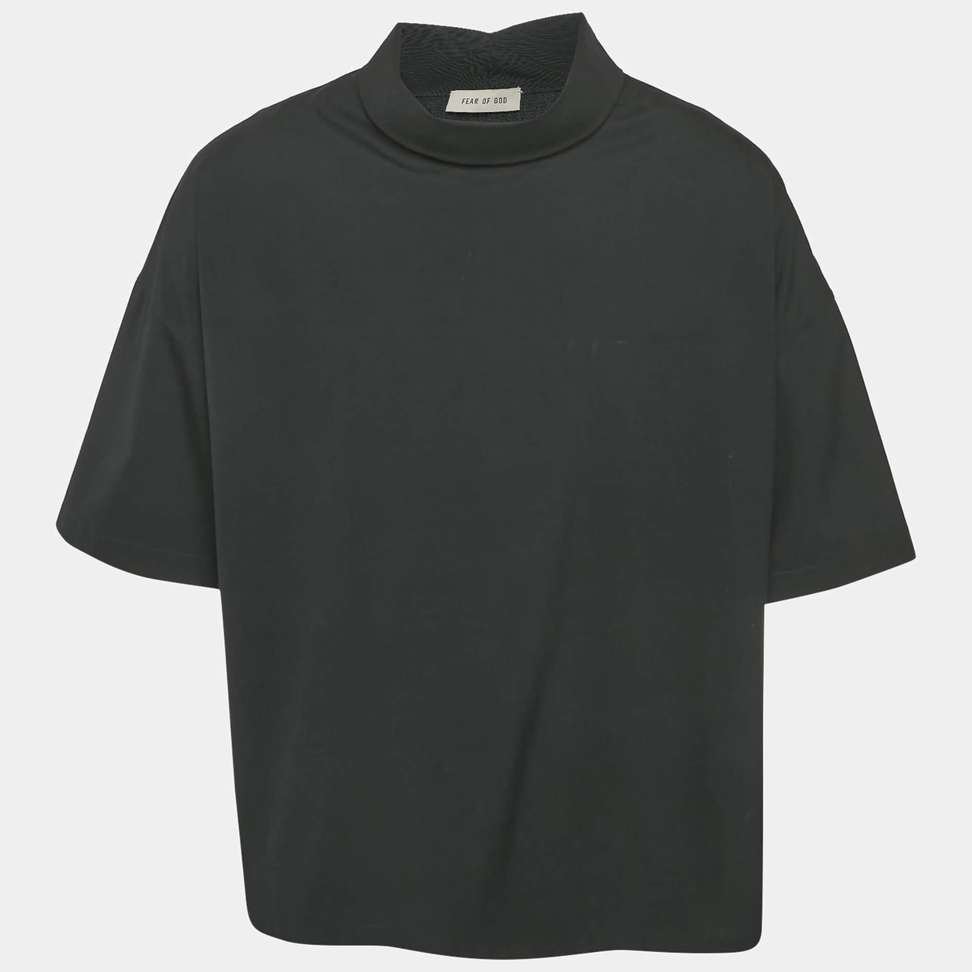 Fear of God Black Cotton Blend Reverse Collar Detail T-Shirt XS