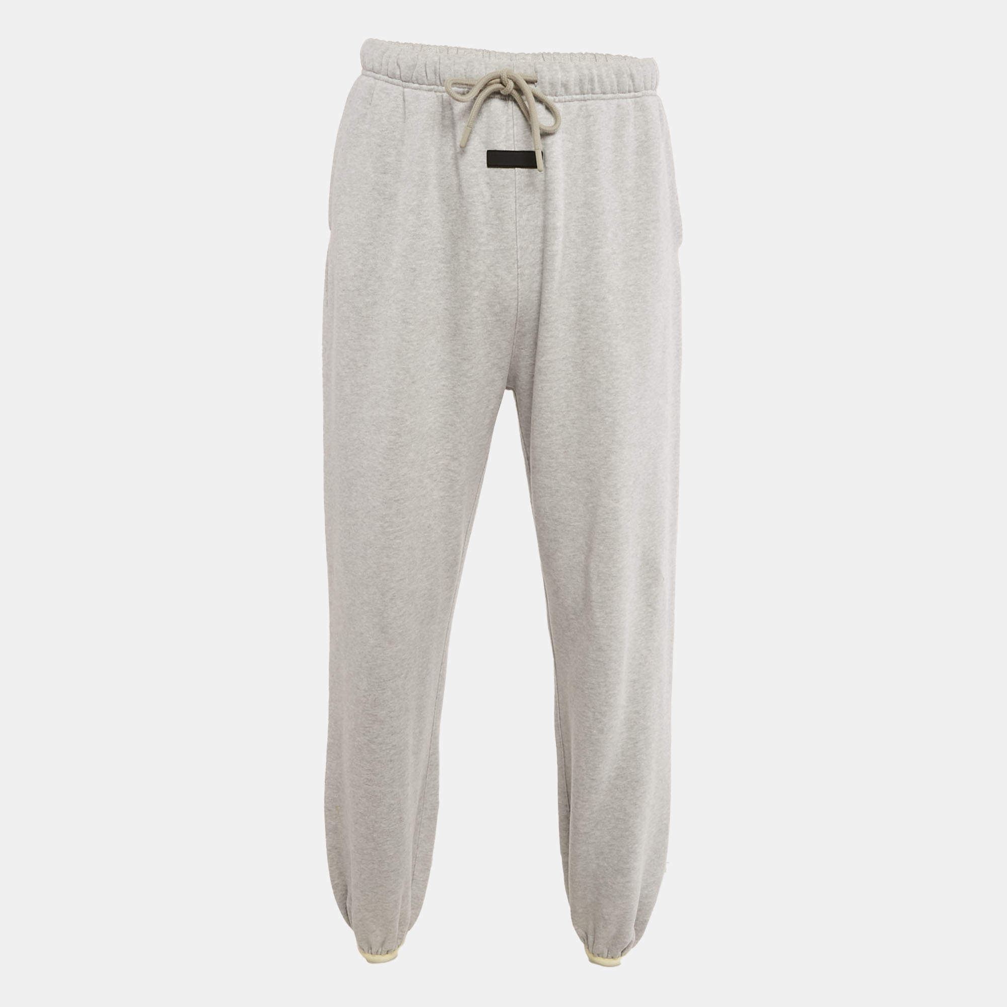 Pre Owned Essentials Fear of God Grey Logo Patch Cotton Sweatpants S