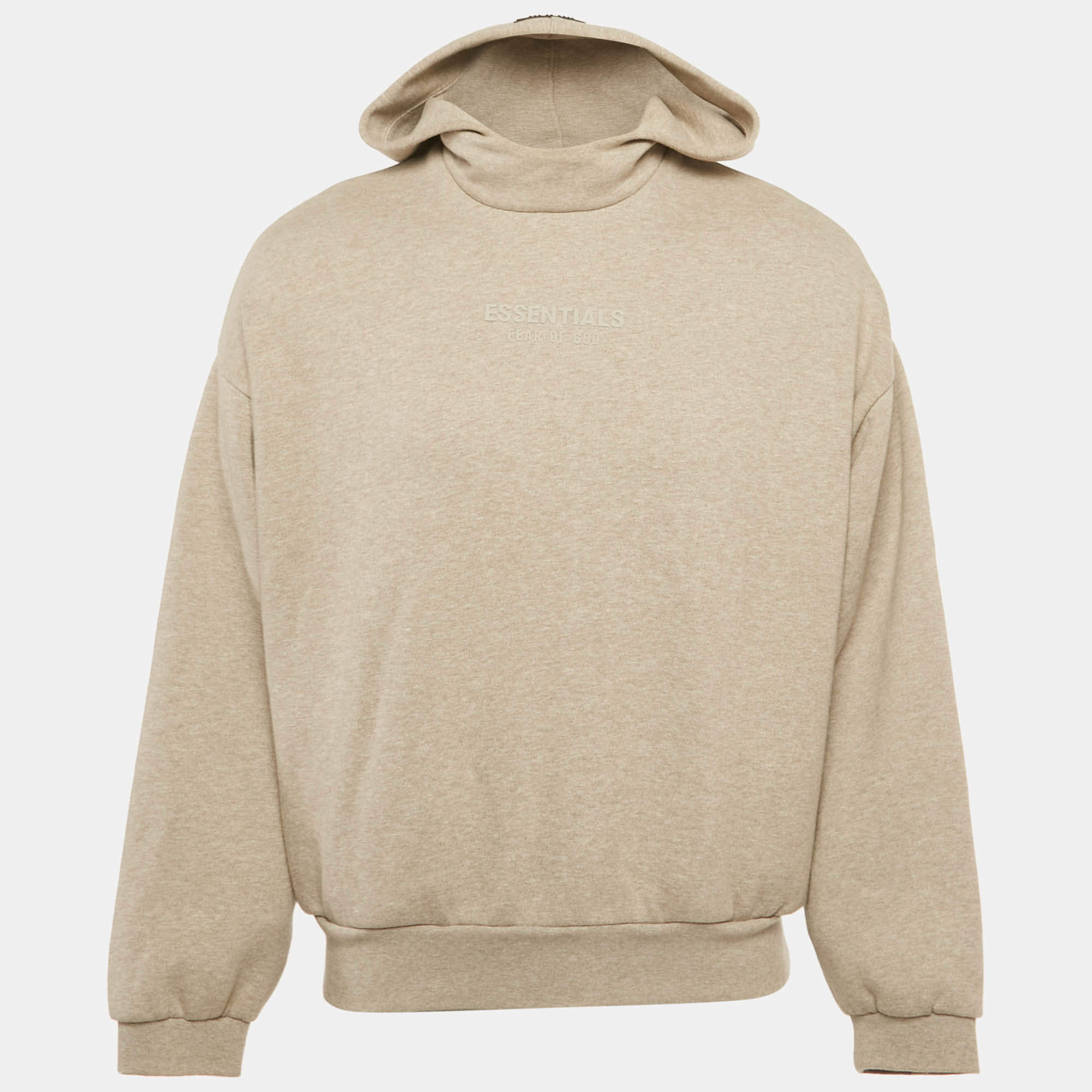 Pre Owned Essentials Fear of God Beige Logo Print Cotton Hoodie XS