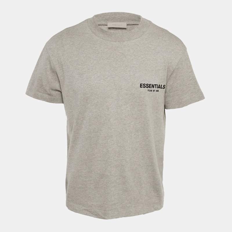 مملوكة مسبقًا Fear of God Essentials Dark Grey Cotton Knit Crewneck T-Shirt XS