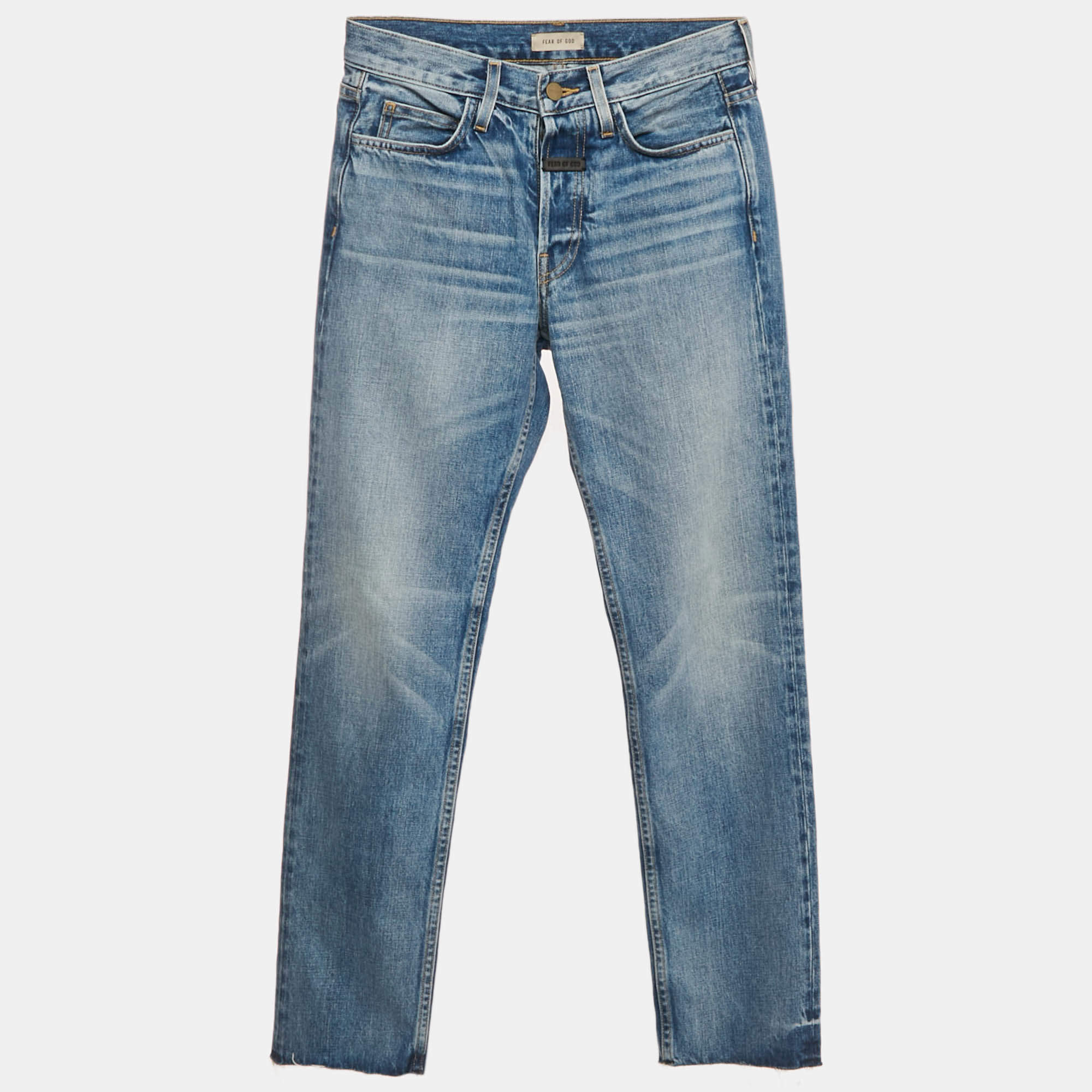 Pre Owned بنطلون جينز فير أوف غود دينم أزرق مهترئ الأرجل مقاس متوسط (ميديوم)