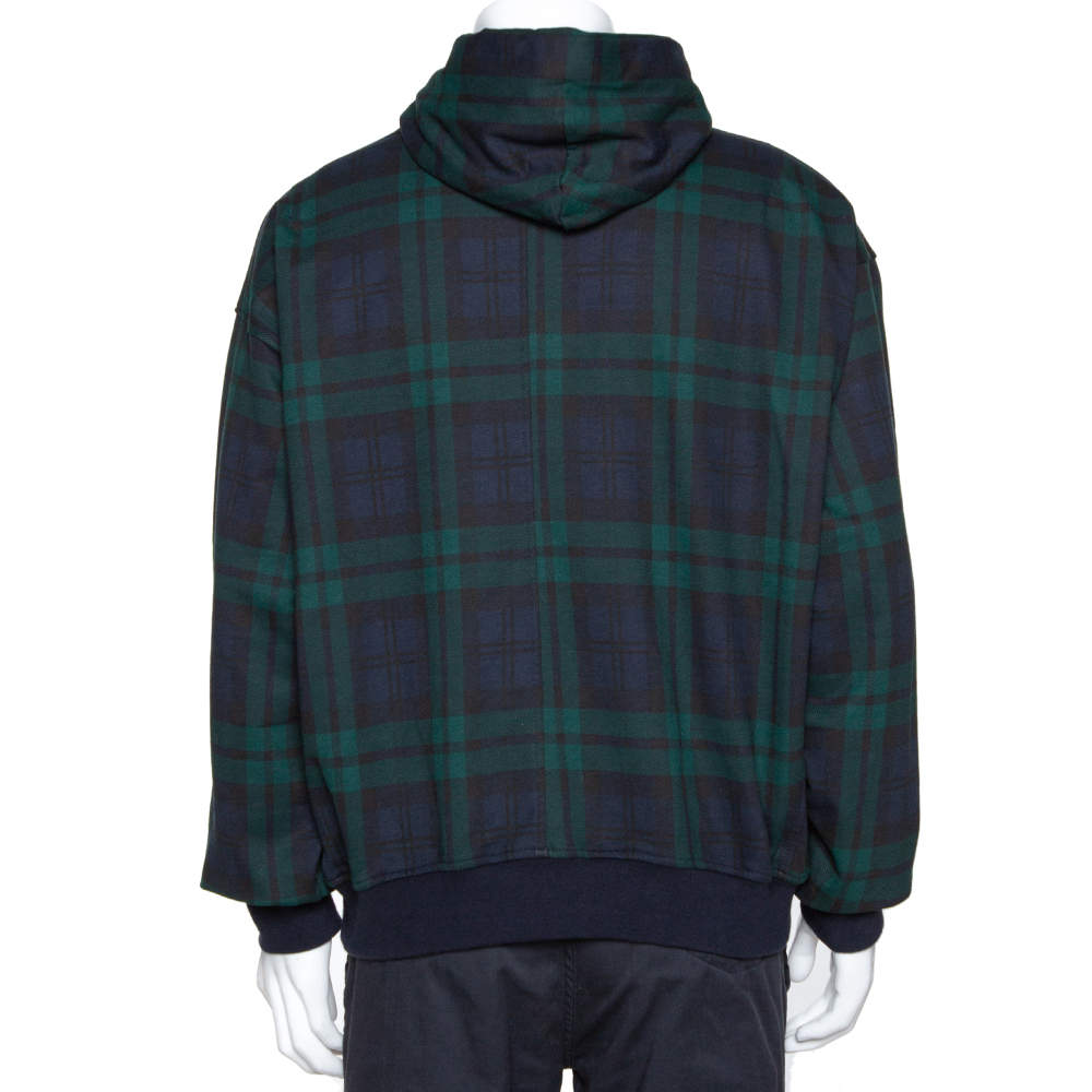 Fear Of God Fifth Collection Green Plaid Print Cotton Hoodie M
