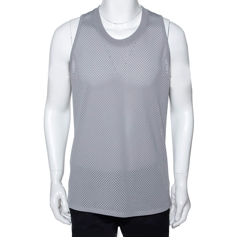 Pre Owned Fear of God Fifth Collection Grey Perforated Knit Sleeveless T Shirt S