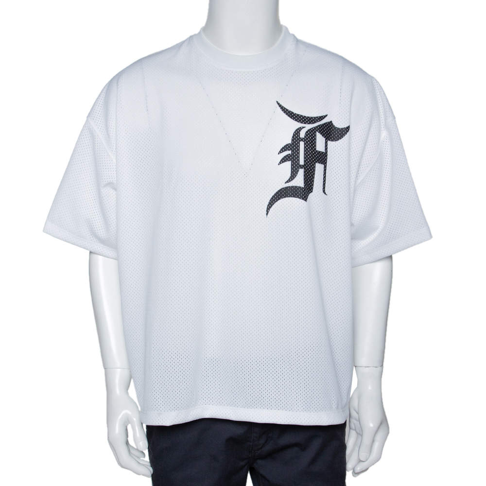 Fear of God Fifth Collection White Mesh Baseball T-Shirt S