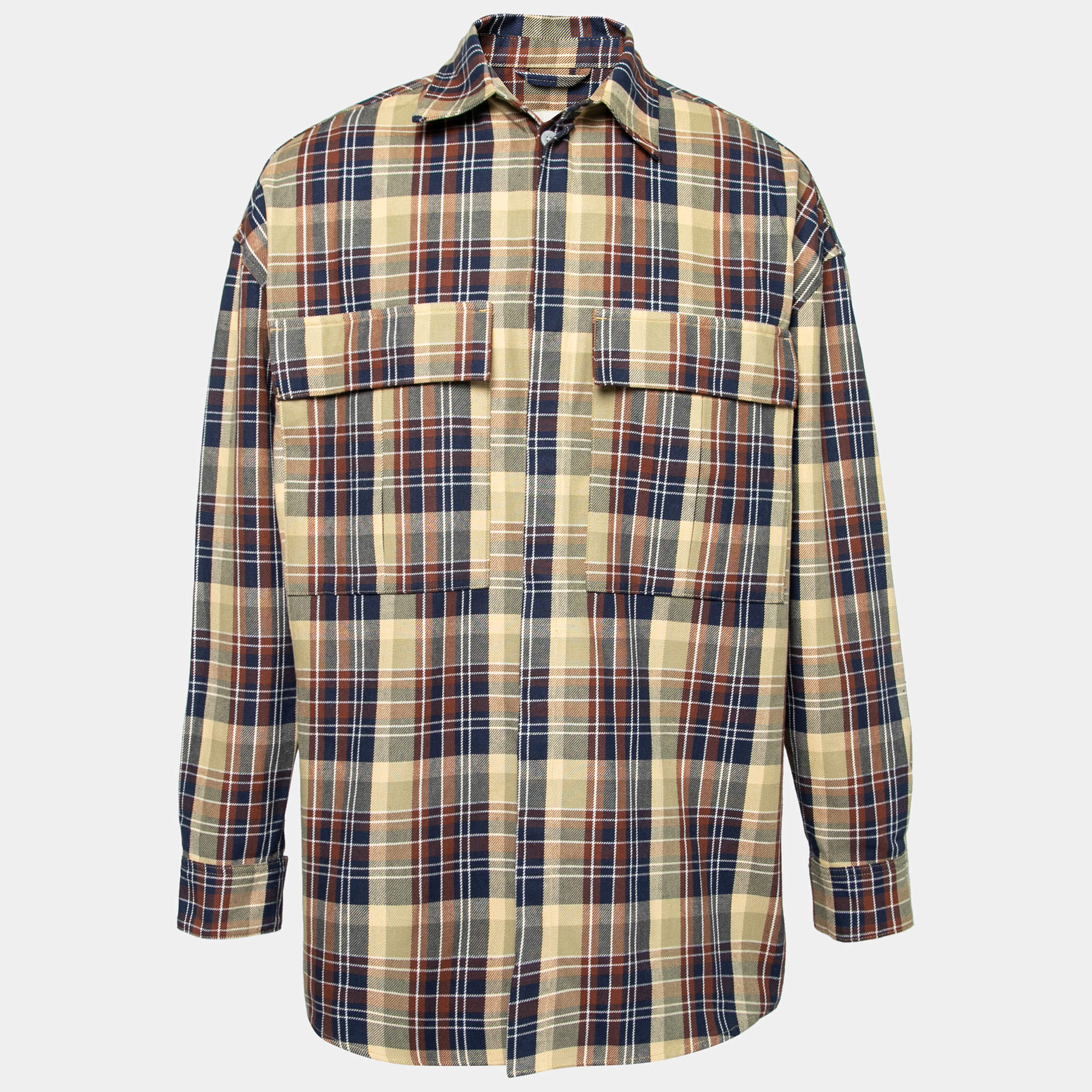 Fear of God Yellow Multicolor Plaid Pattern Long-Sleeve Shirt L