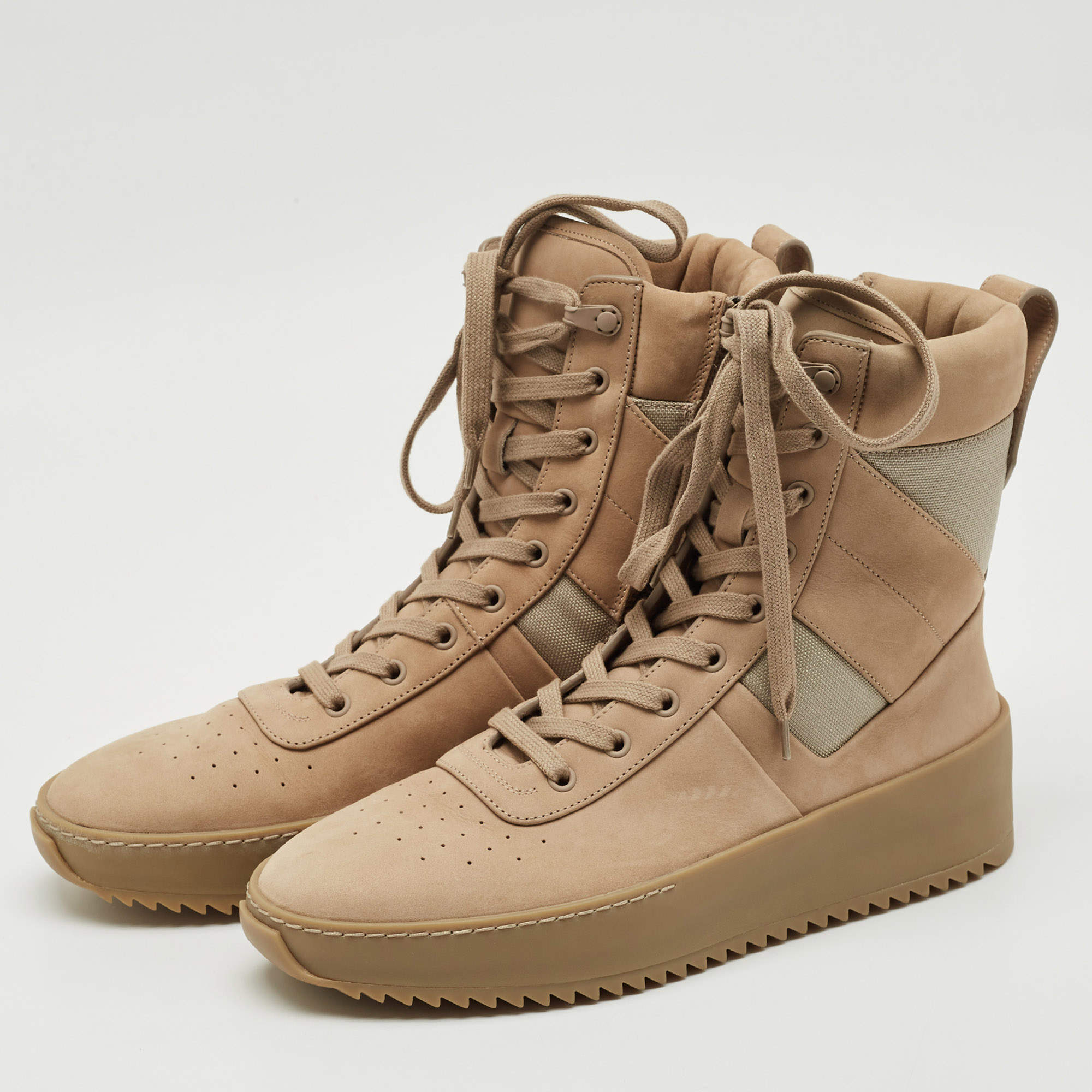 Fear of God Beige Nubuck Leather and Canvas Military Sneakers Size