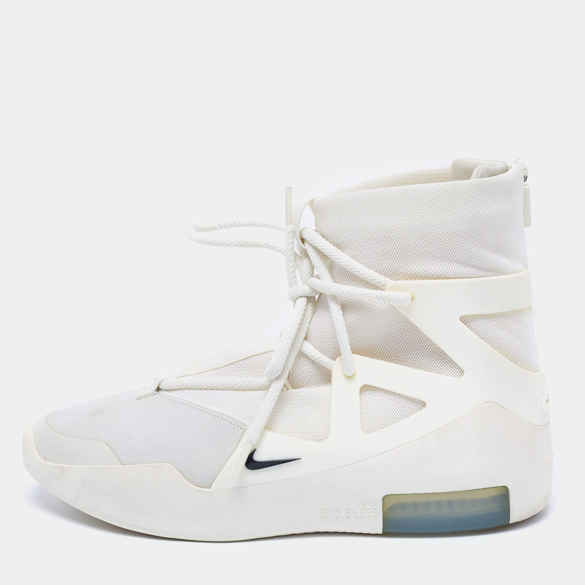 Nike Air X Fear Of God White/Grey Leather And Mesh Basketball High Top Sneakers Size 41