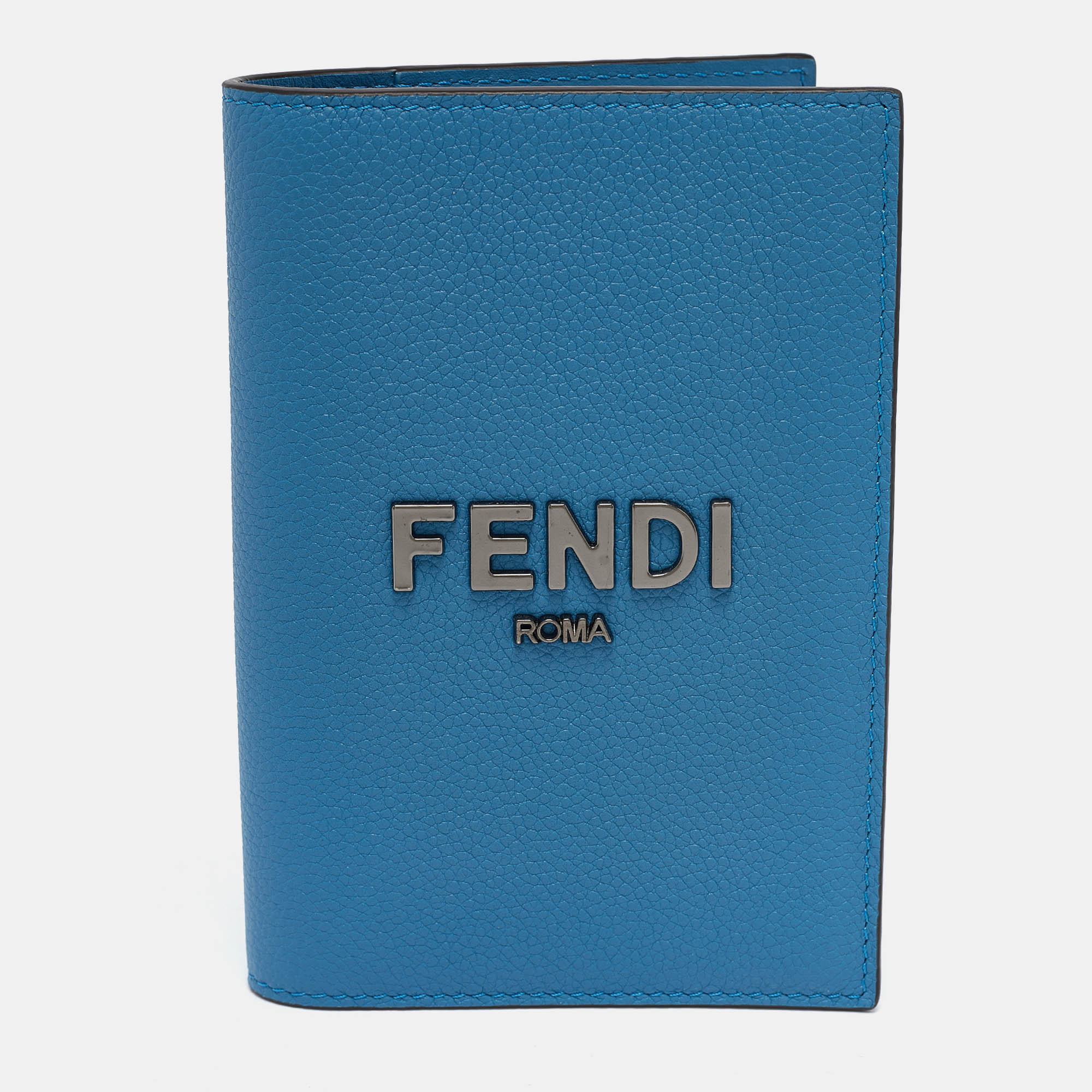 Pre Owned Fendi Blue Leather Logo Passport Holder