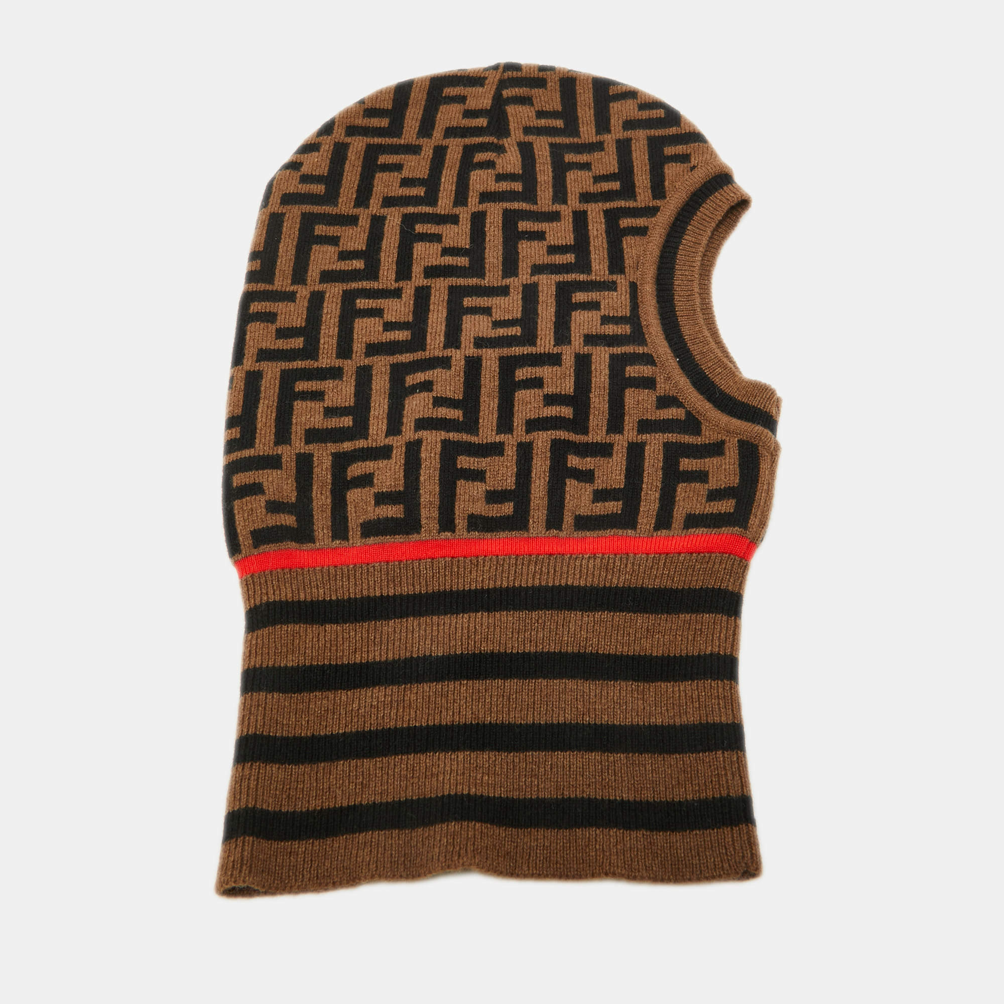 Fendi Brown Zucca Wool Knit Balaclava One Size 
