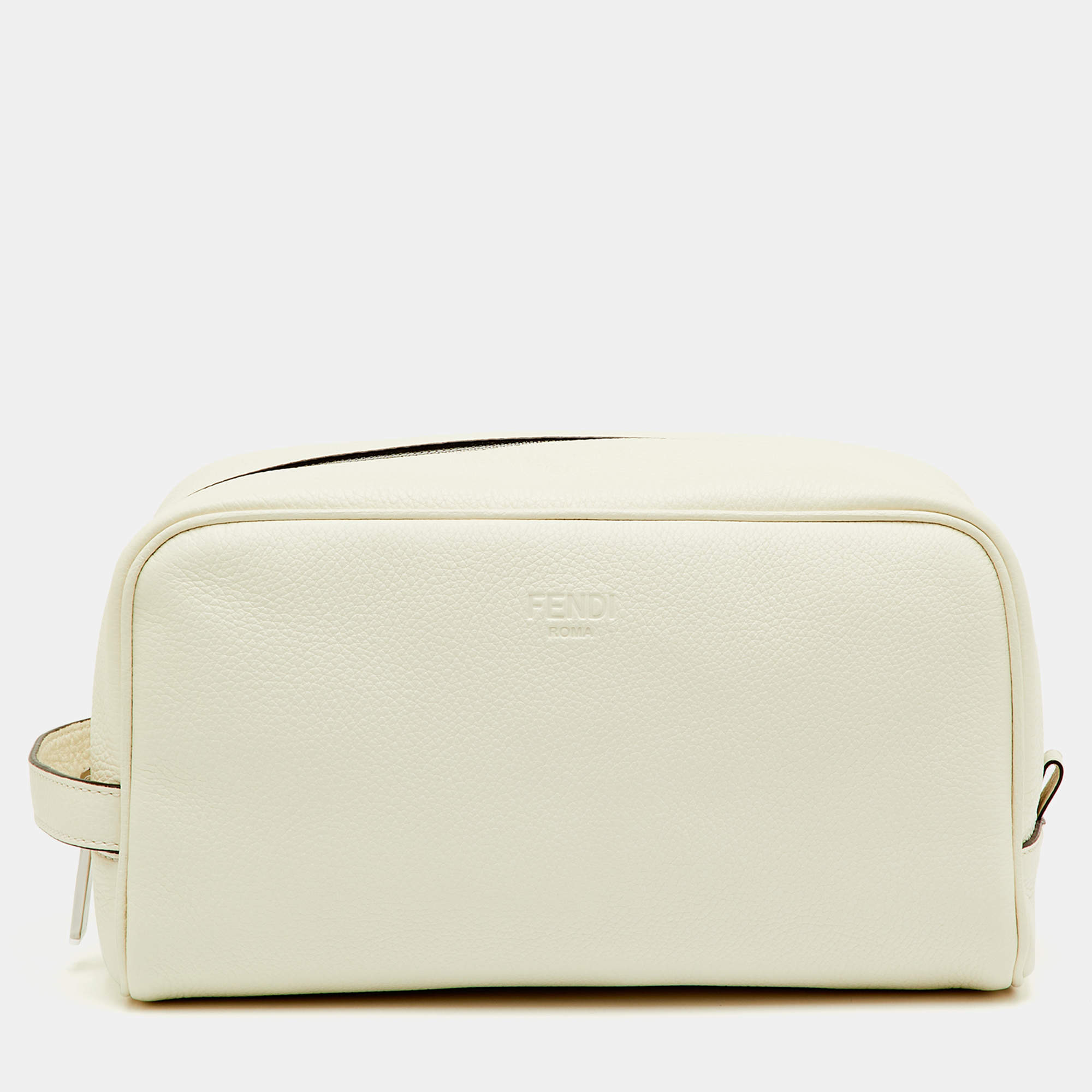 Pre Owned Fendi White Leather Travel Toiletry Case