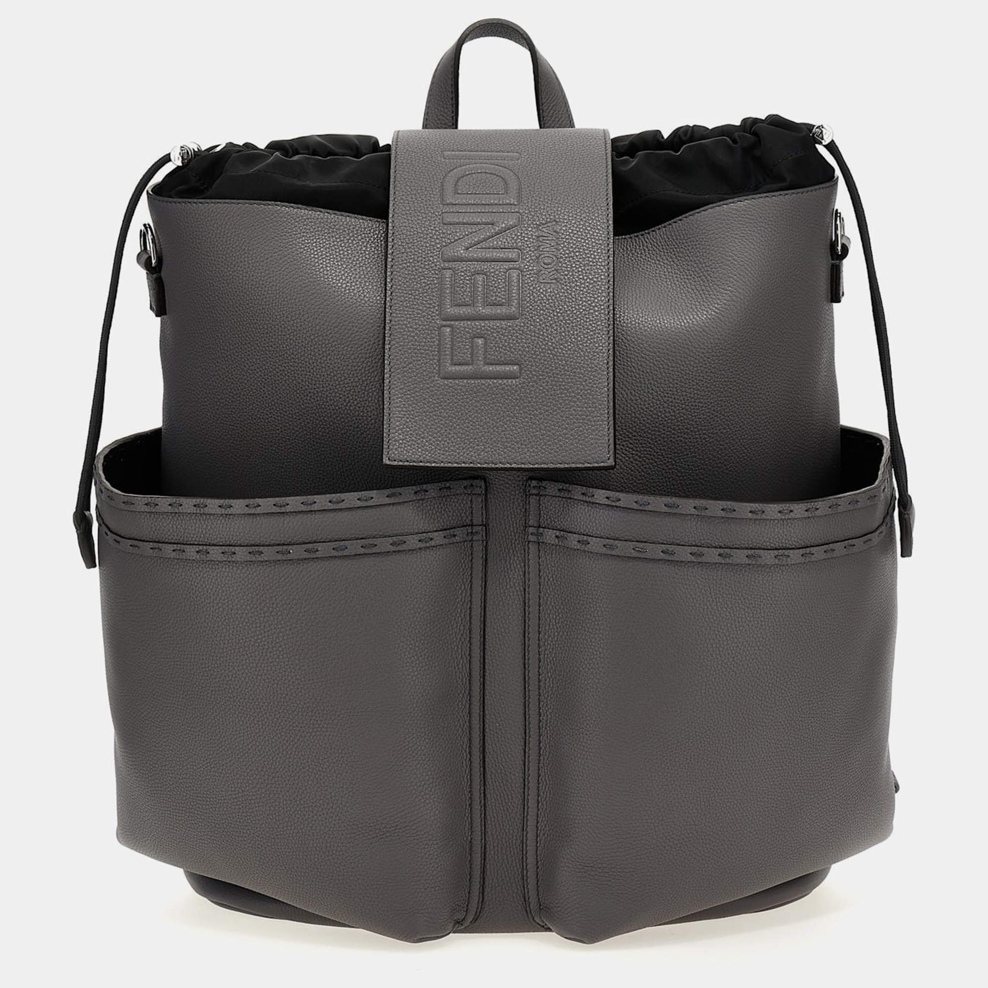 Fendi Grey Leaather Strike Large Fendi Roma Backpack