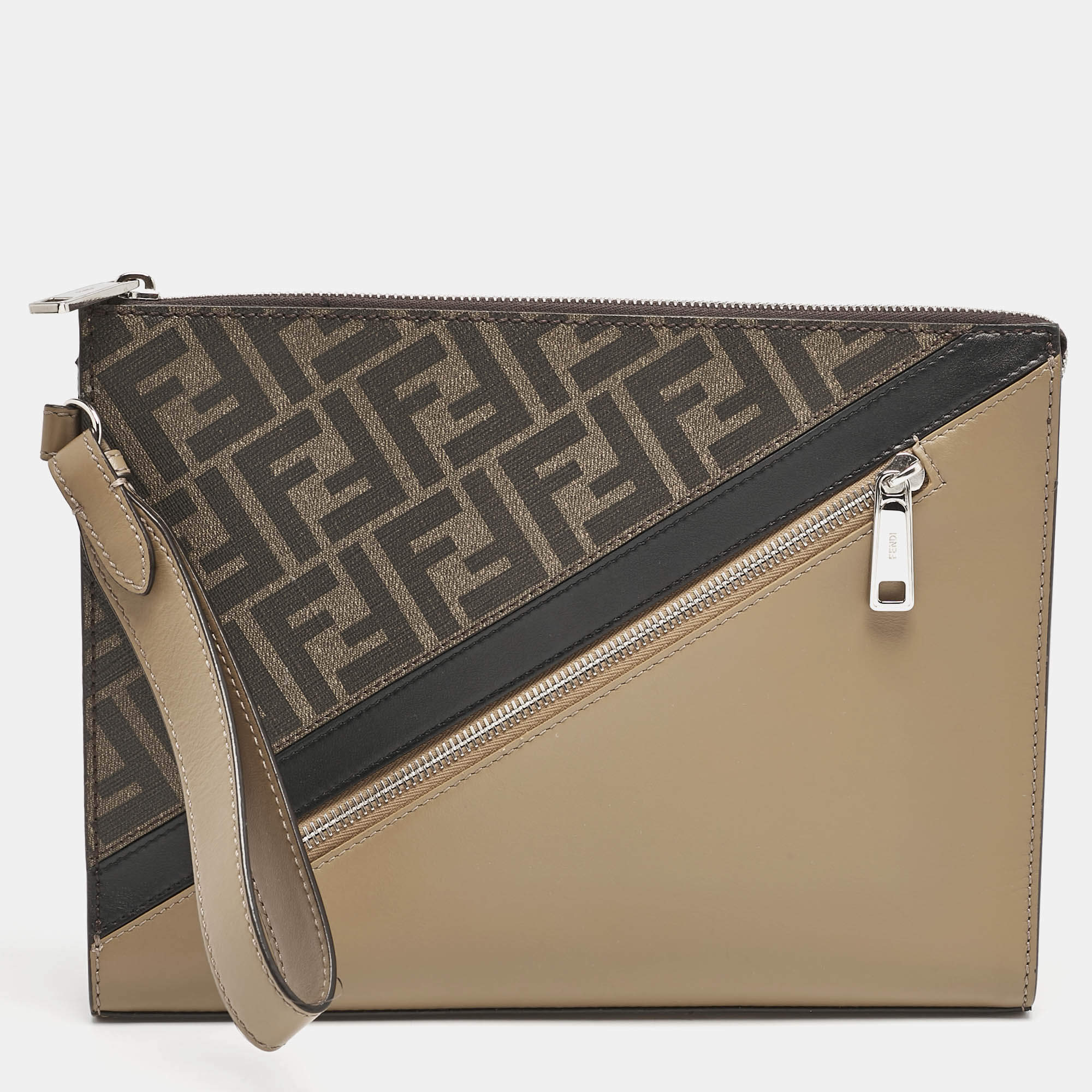 Fendi Tricolor FF Coated Canvas and Leather Diagonal Flat Pouch