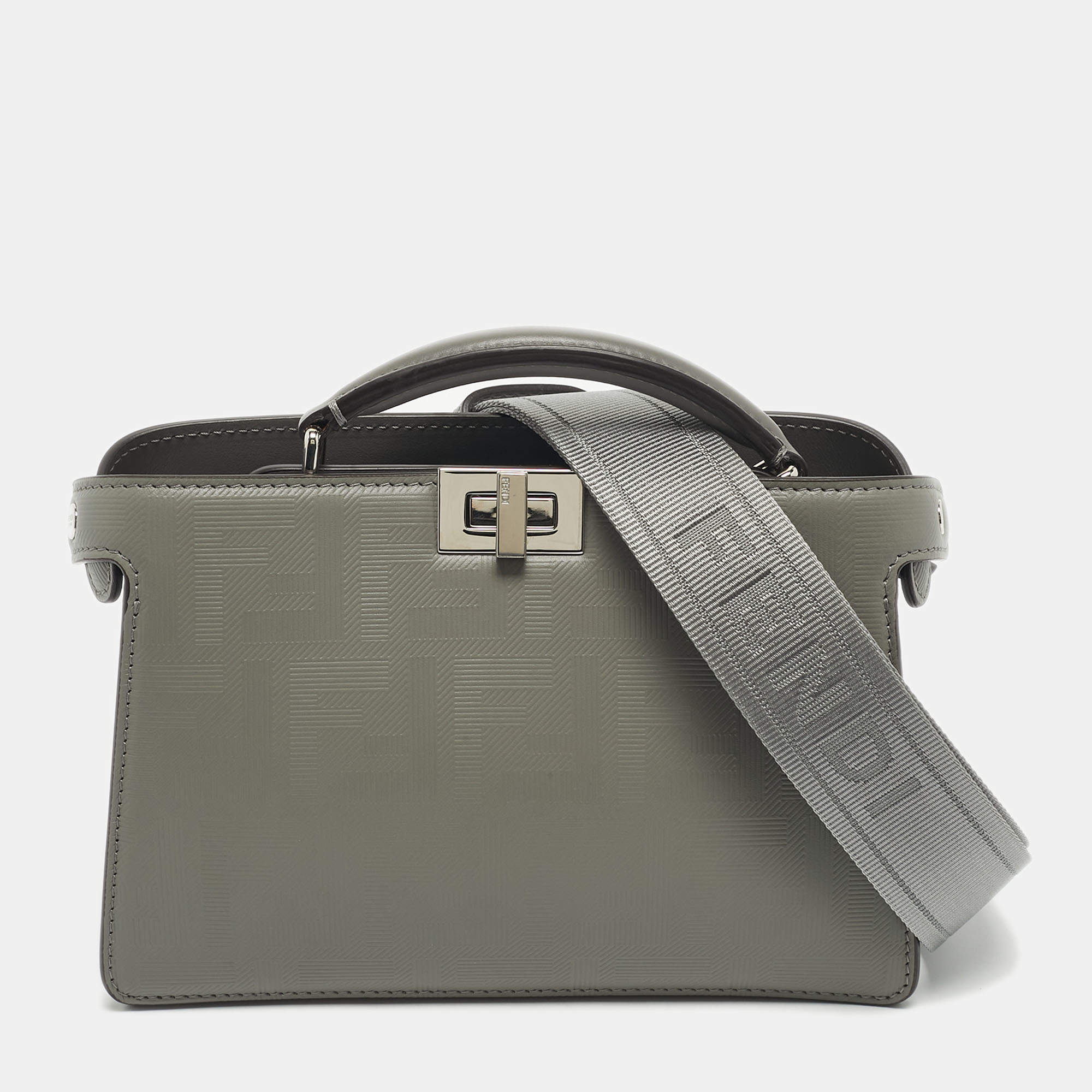 Pre Owned Fendi Grey Zucca Embossed Leather Peekaboo Iseeu X-Cross Bag