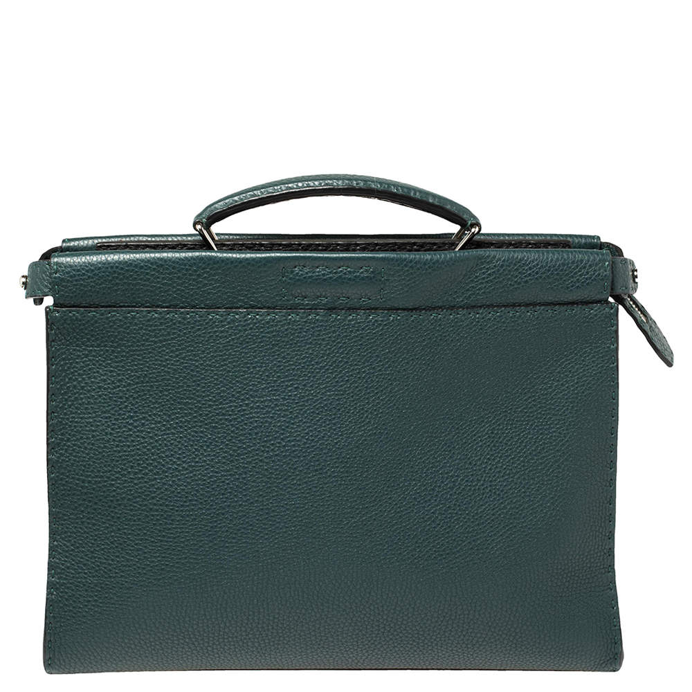 Fendi Dark Green Selleria Leather Peekaboo Iconic Fit Briefcase