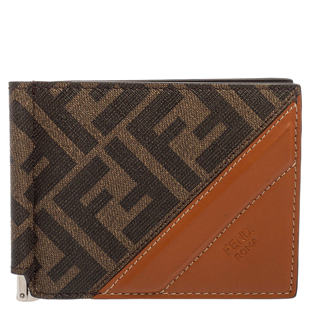 Fendi Tobacco Zucca and Leather Bifold Wallet