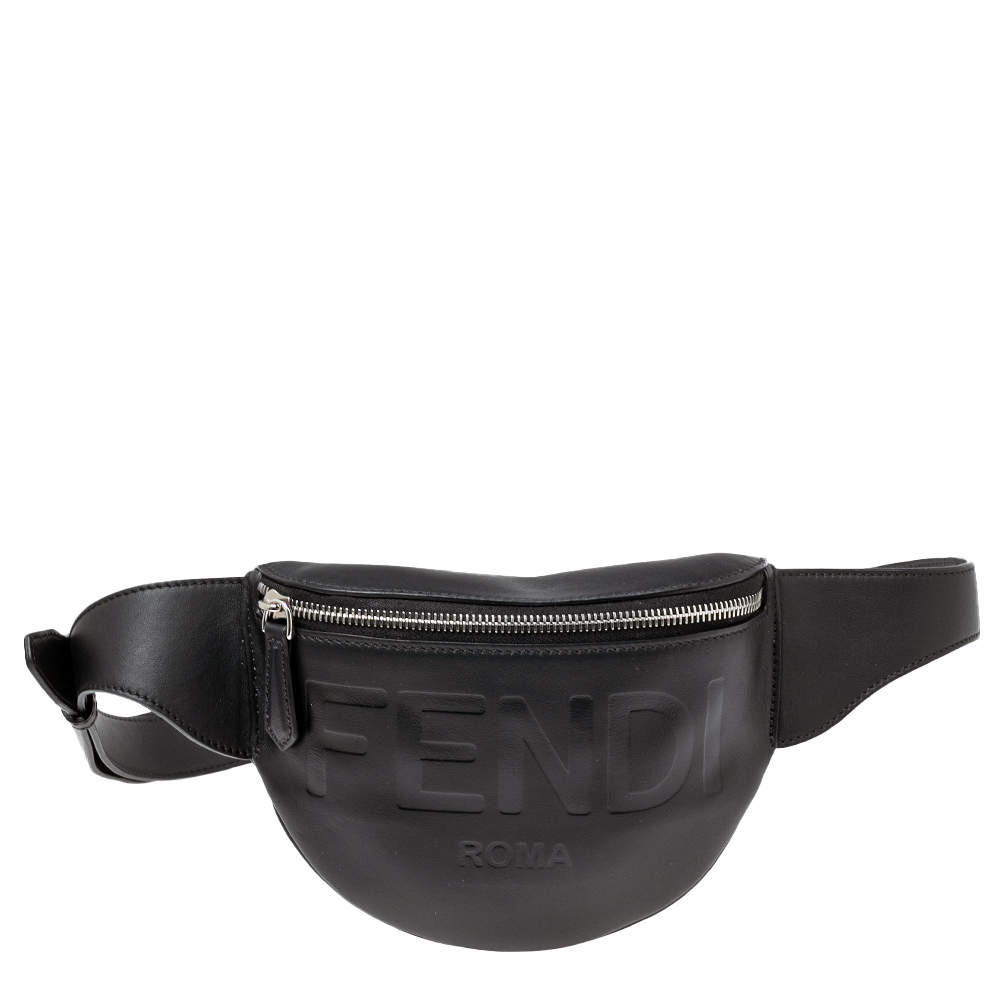 Pre Owned Fendi Black Leather Logo Belt Bag