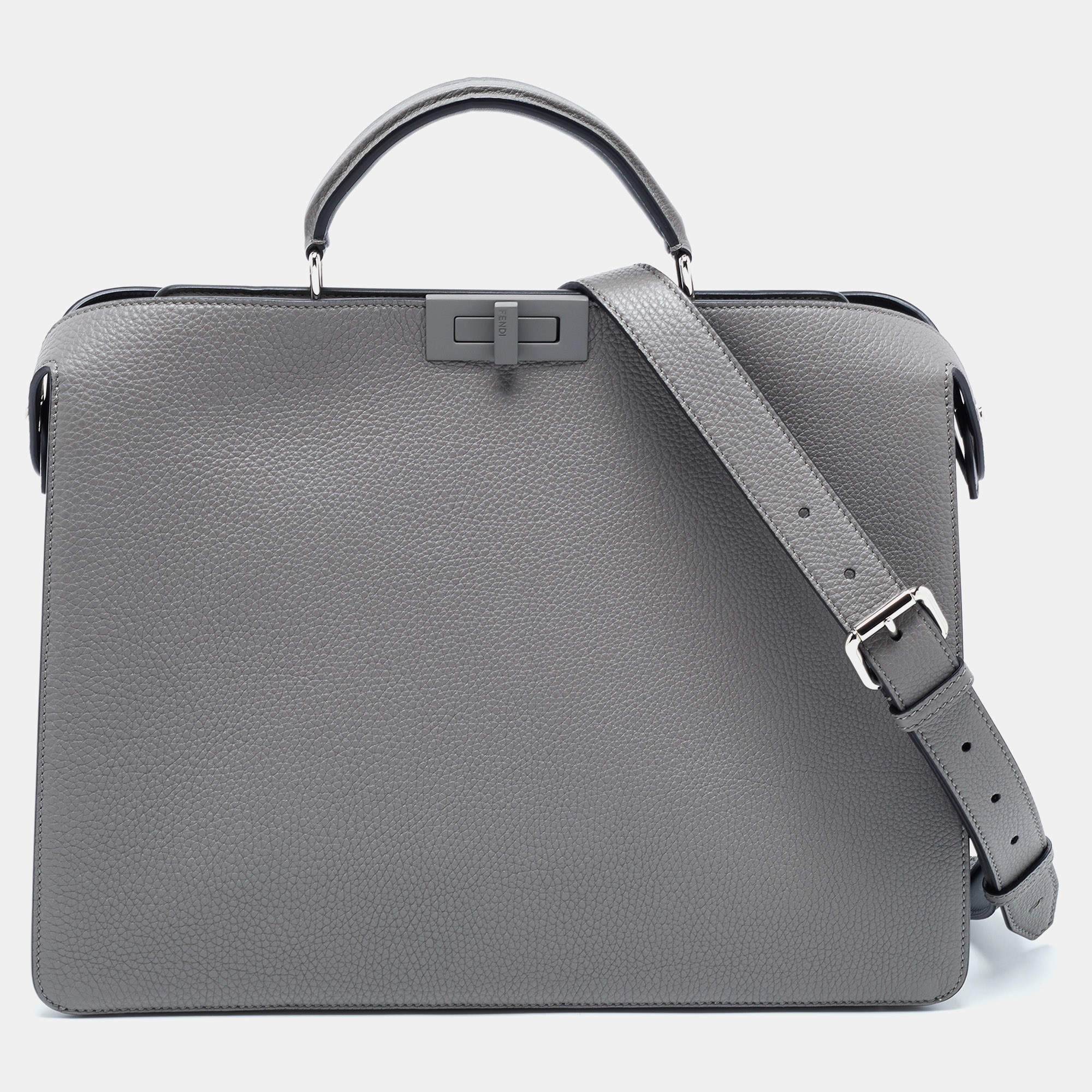 Fendi Grey/Black Leather Medium Peekaboo ISeeU Top Handle