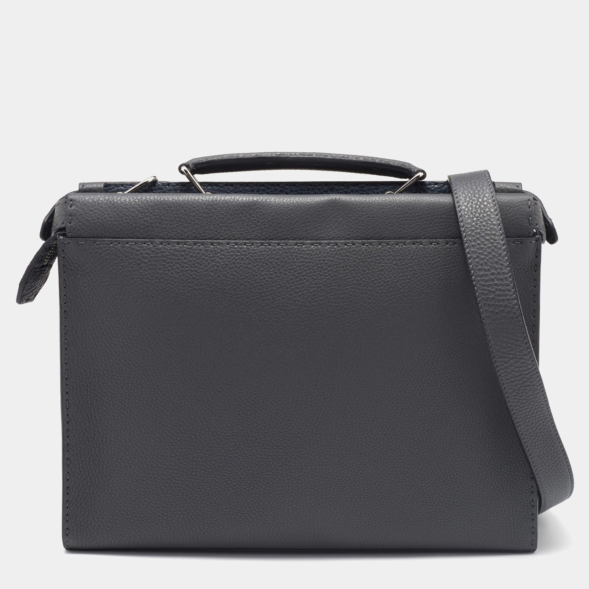 Fendi Grey Selleria Leather Romano Peekaboo ISeeU Briefcase