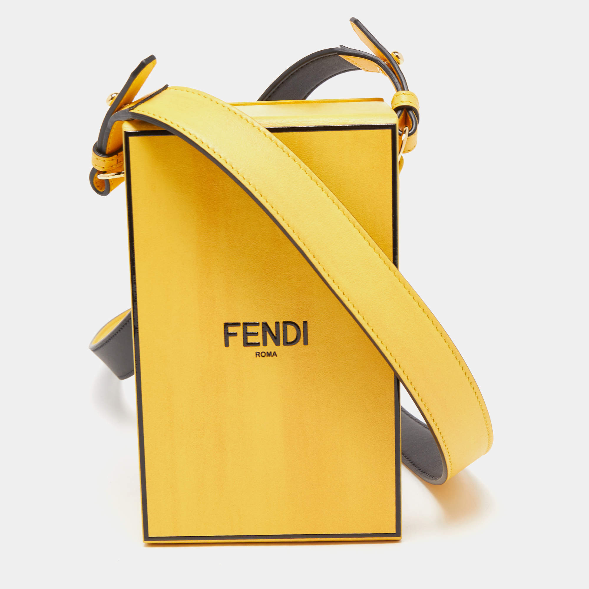 Pre Owned Fendi Yellow Leather Fluffy Logo Vertical Box Crossbody Bag