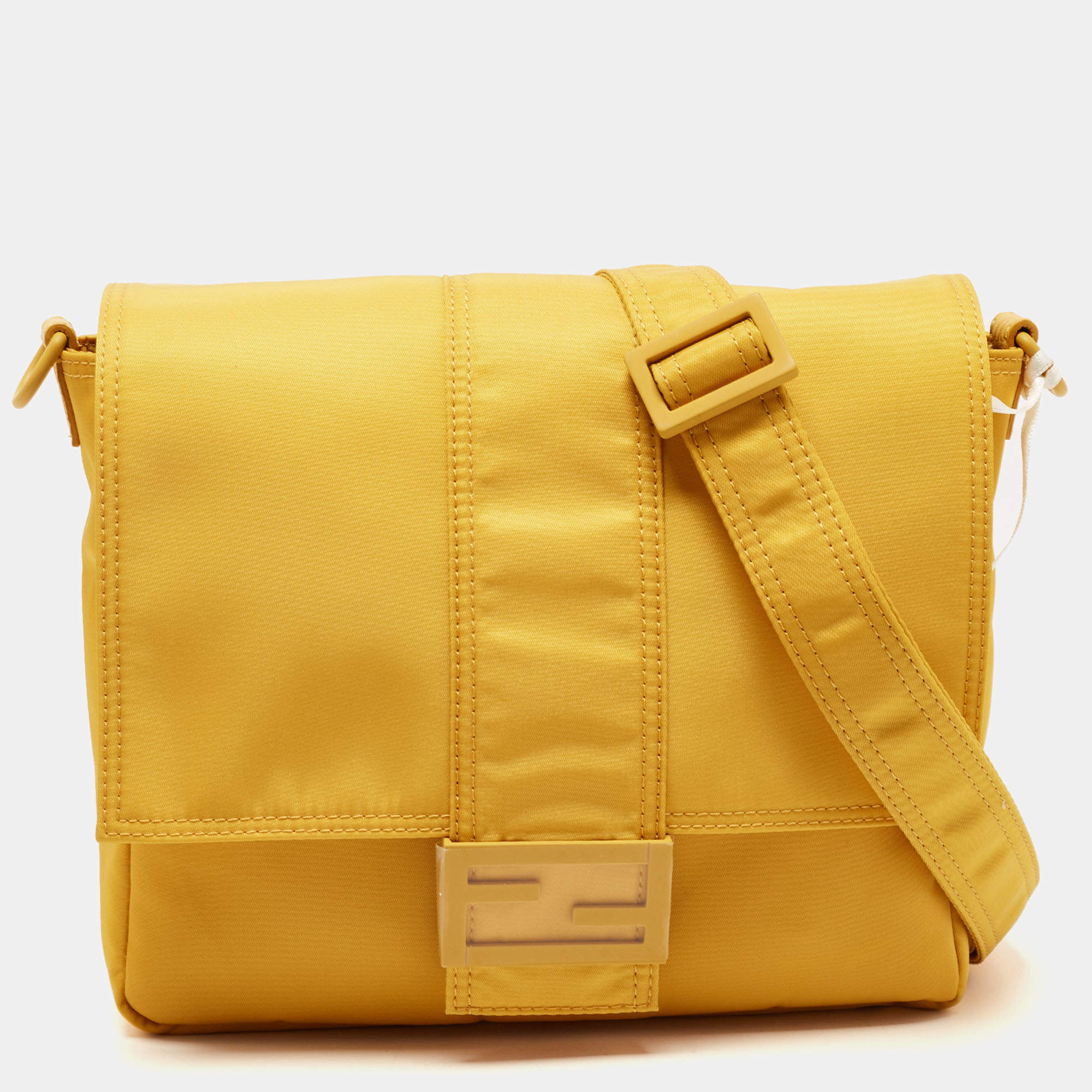 Fendi Yellow Nylon Baguette Messenger Bag