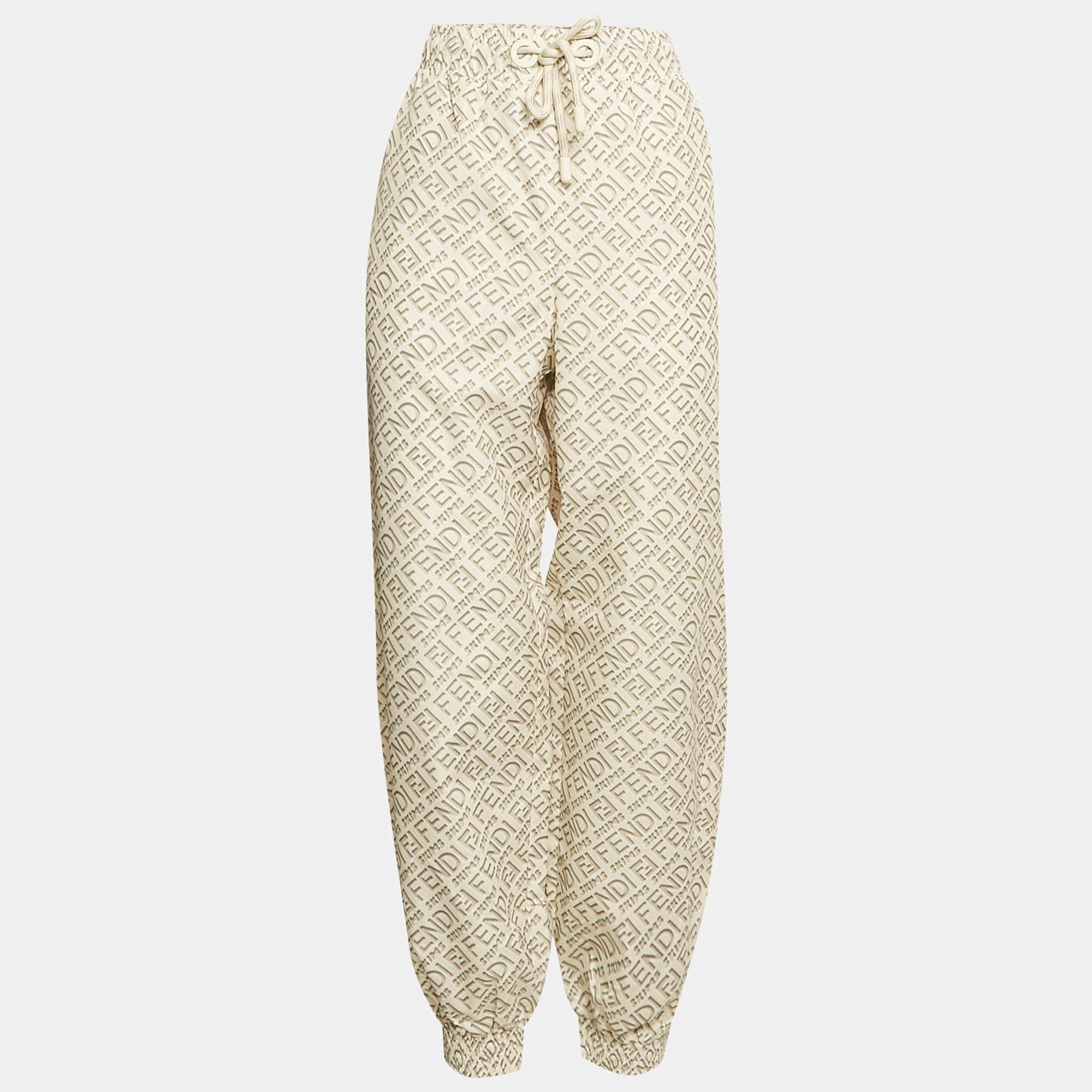 Fendi X Skims Cream/Green Logo Monogram Synthetic Joggers M
