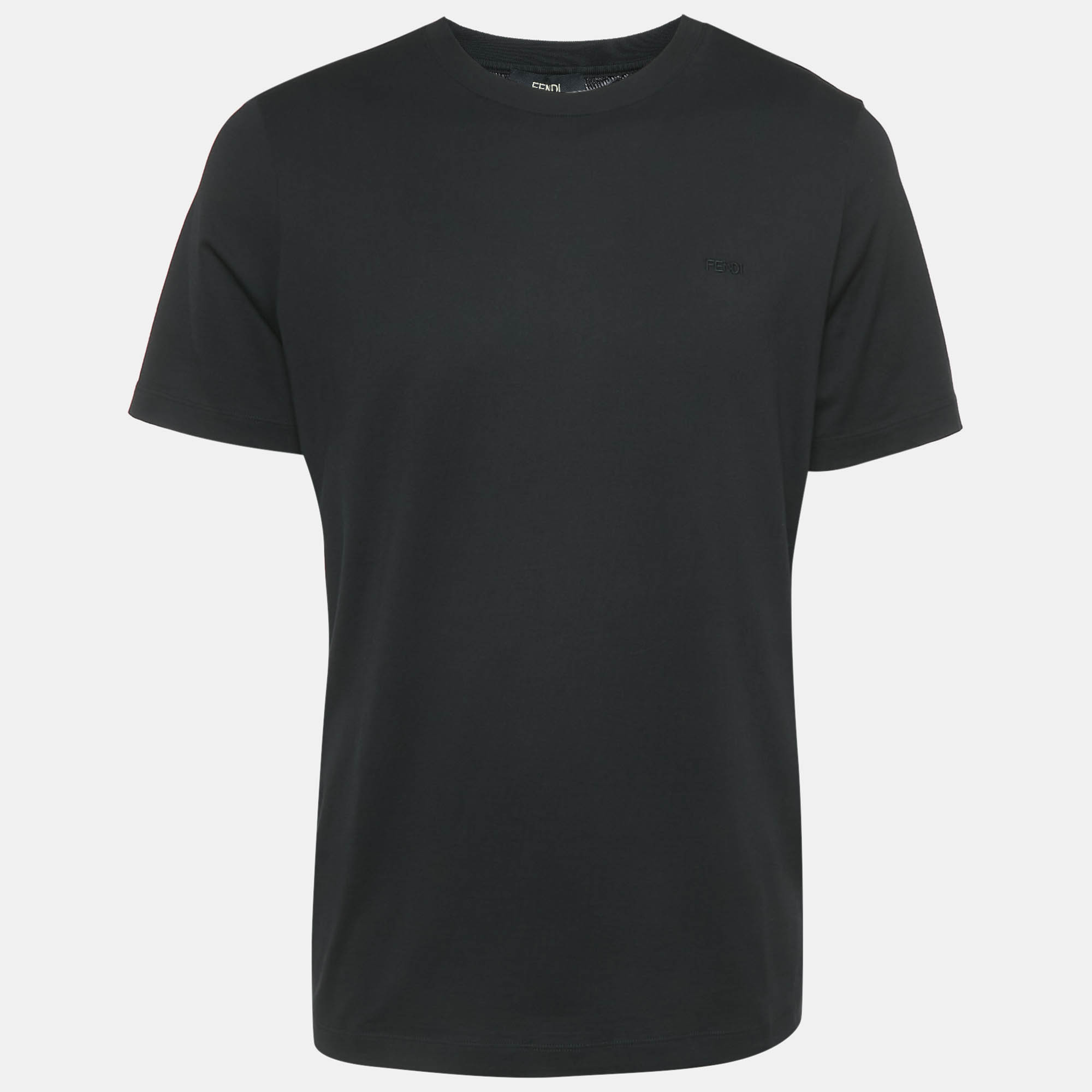 Fendi Black Logo Embroidery Cotton Crew Neck Divisa T-Shirt XL