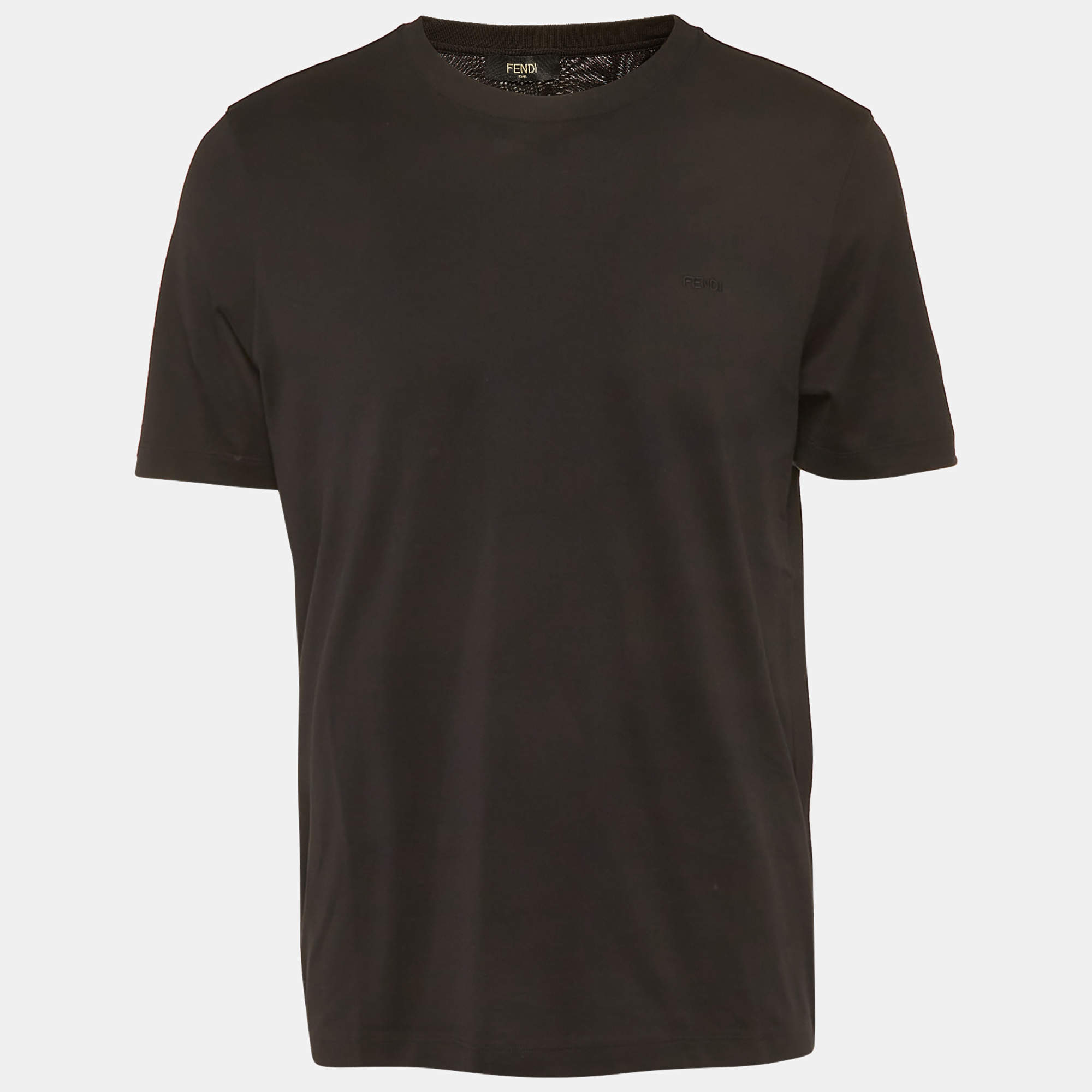 Pre Owned Fendi Black Jersey Logo Detail T-Shirt XL