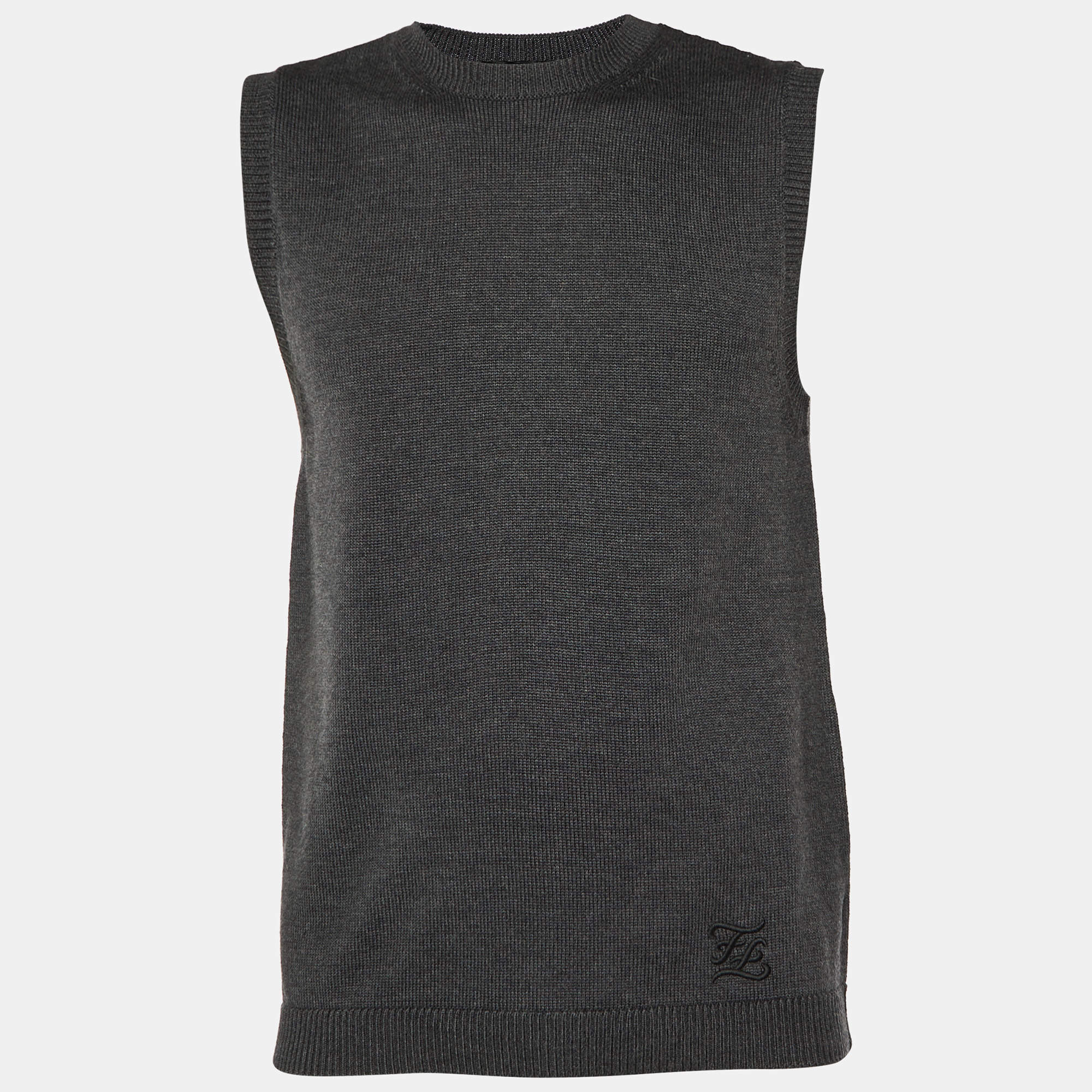 Fendi Charcoal Grey Fleece Wool Sweater Vest M