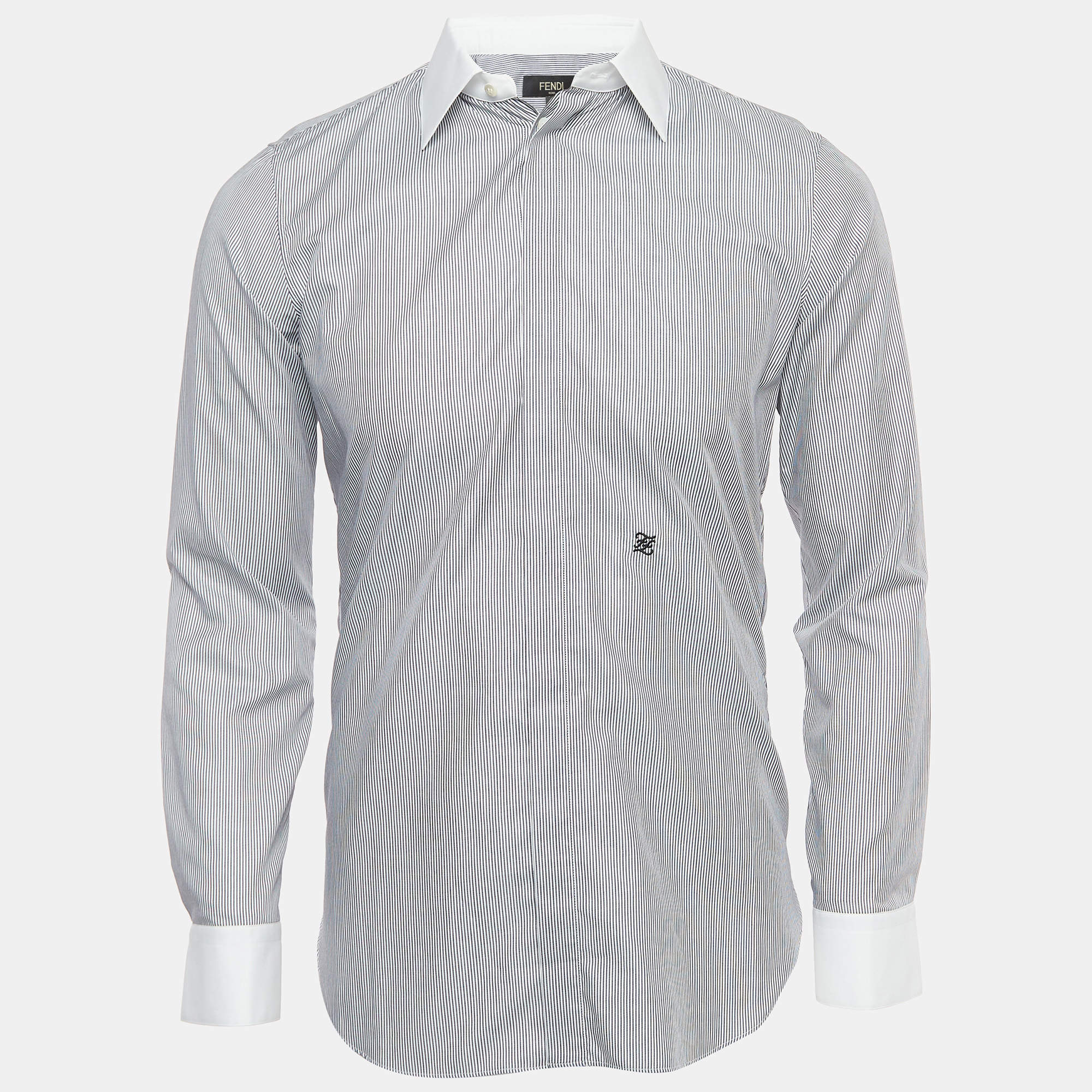 Pre Owned Fendi Black/White Striped Cotton Button Front Shirt S