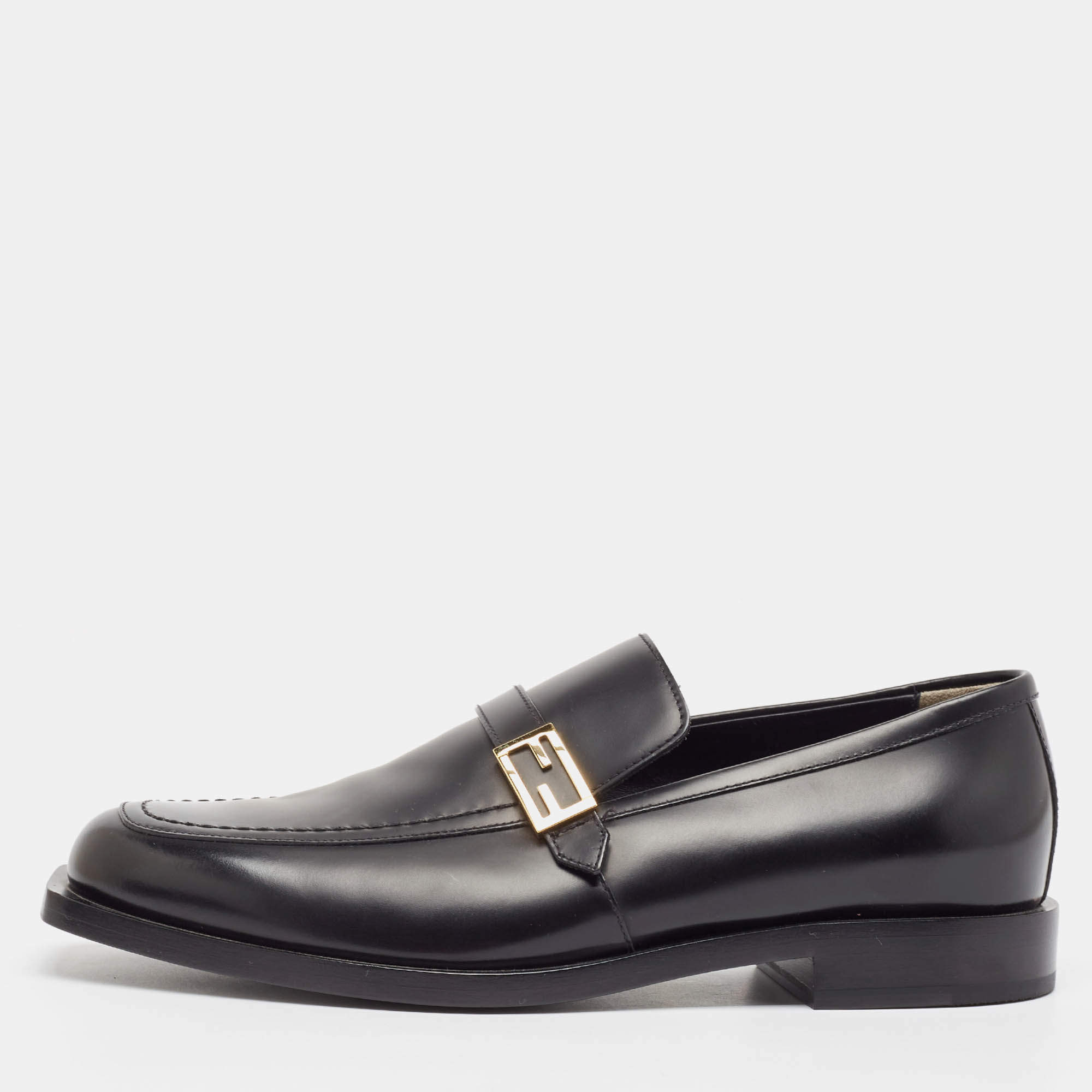 Fendi Black Leather Slip On Loafers Size 41