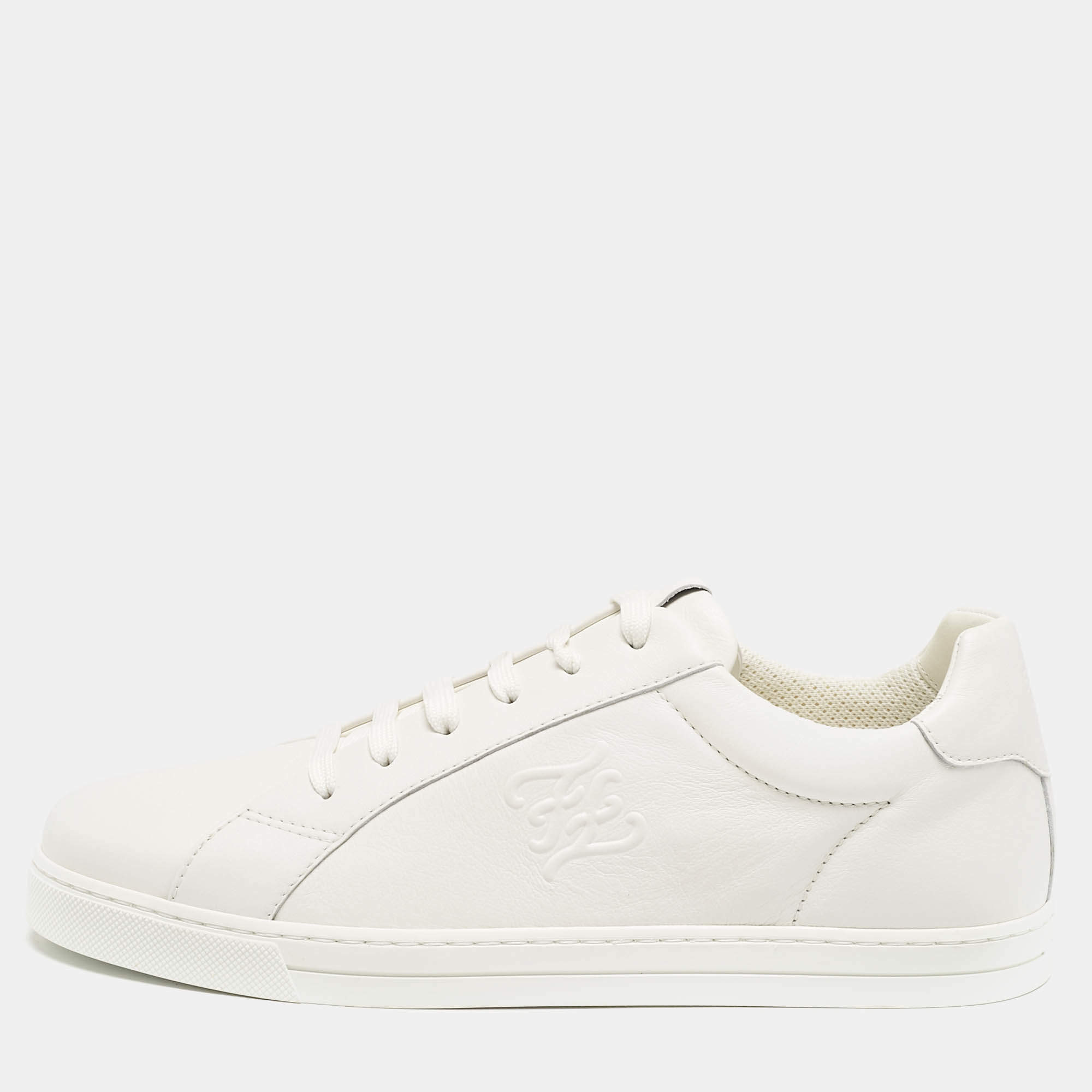 Pre Owned Fendi White Leather Low Top Sneakers Size 39.5