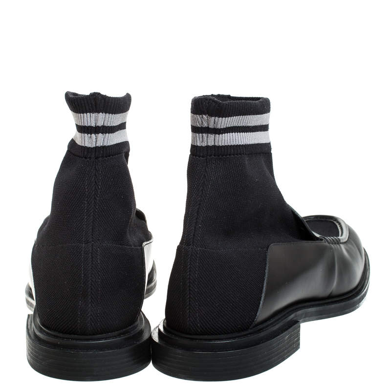 Pre Owned  Fendi Black Knit Fabric And Leather High Top Sock Penny Loafers Size 44