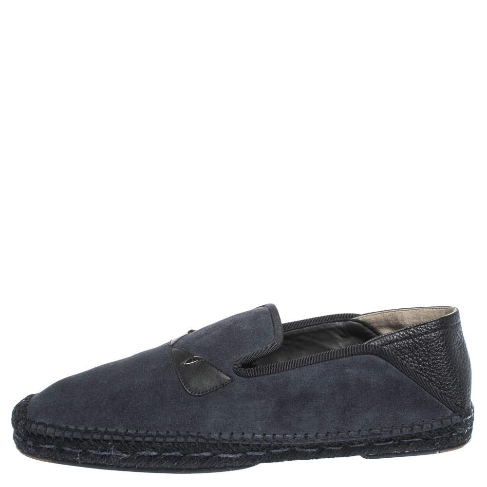 Fendi Blue/Black Suede And Leather Bag Bugs Slip On Espadrilles Size 41