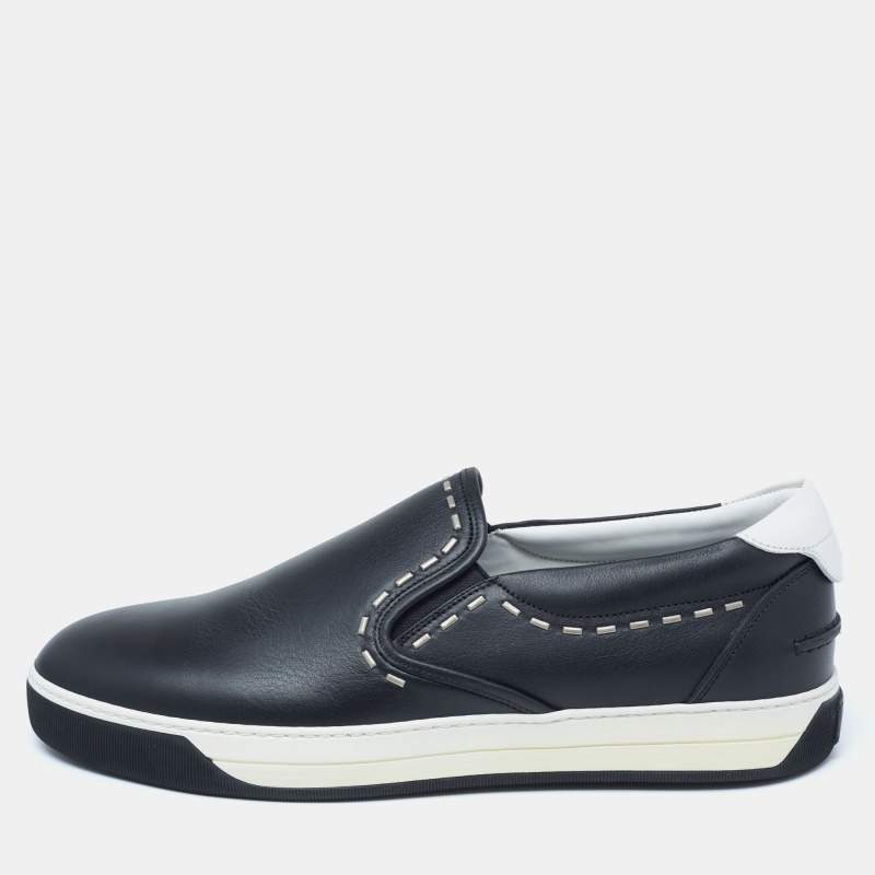 Fendi Black Leather Slip On Sneakers Size 44