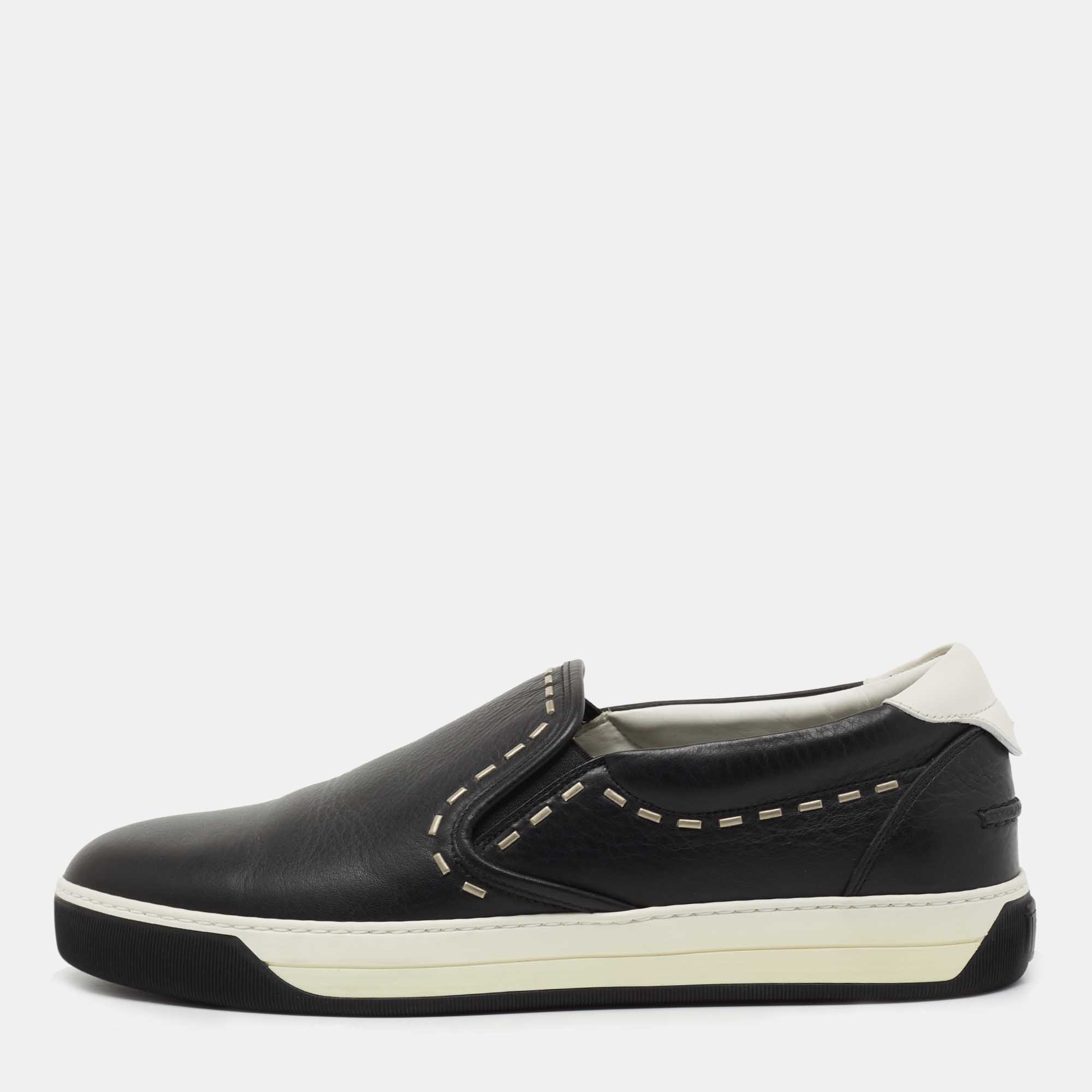 Pre Owned Fendi Black Leather Slip On Sneakers Size 44