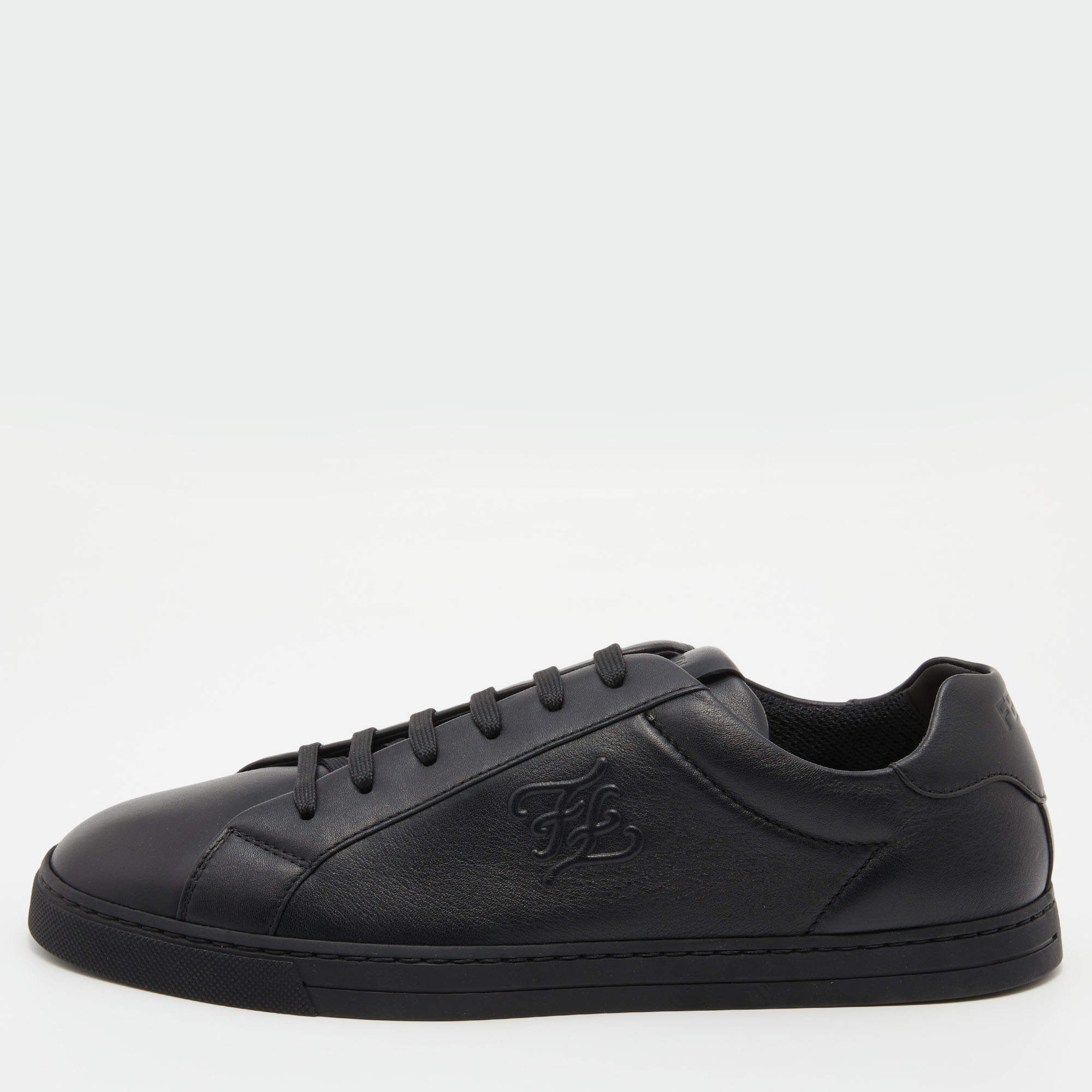 Pre Owned Fendi Black Leather Low Top Sneakers Size 41.5
