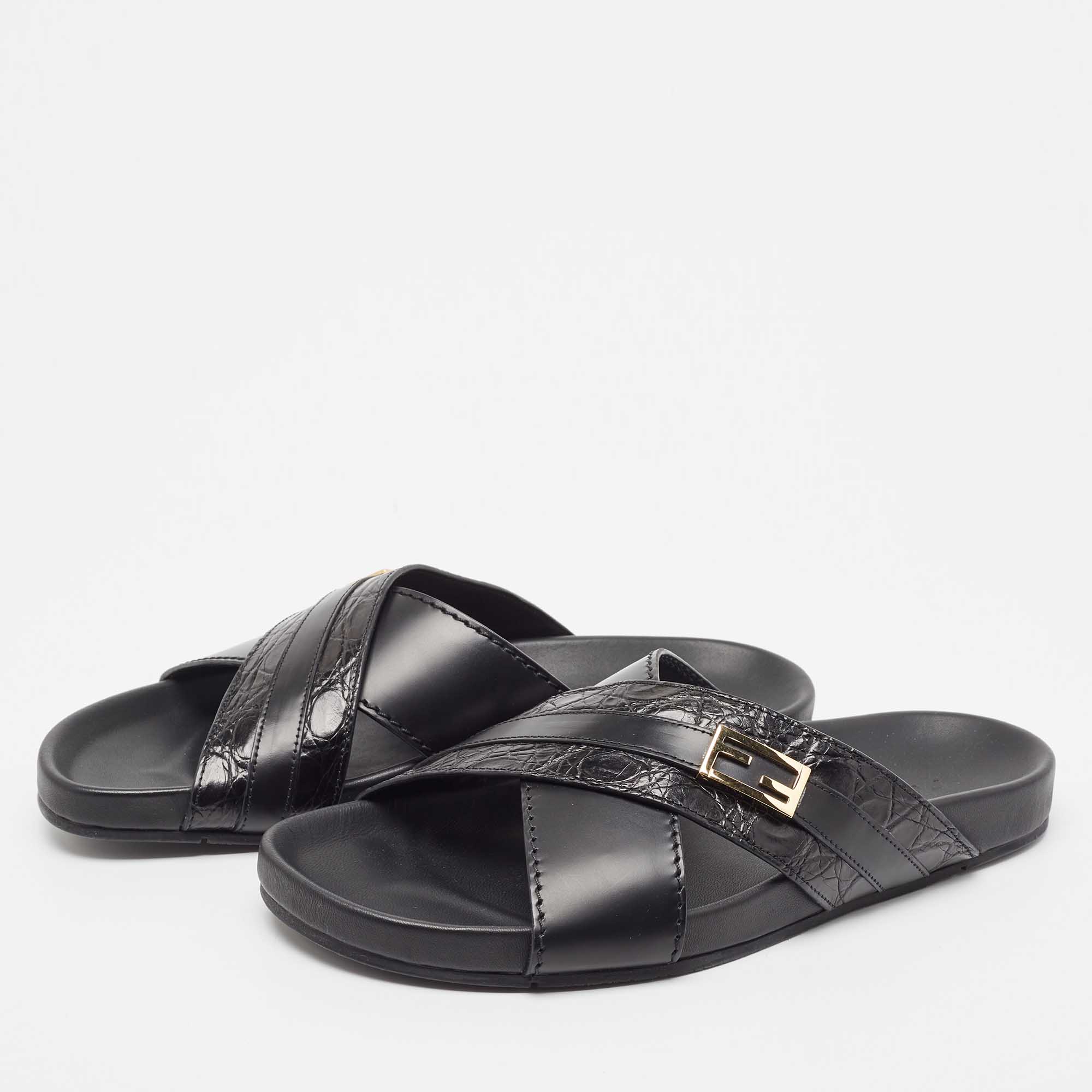 Fendi black best sale leather slides